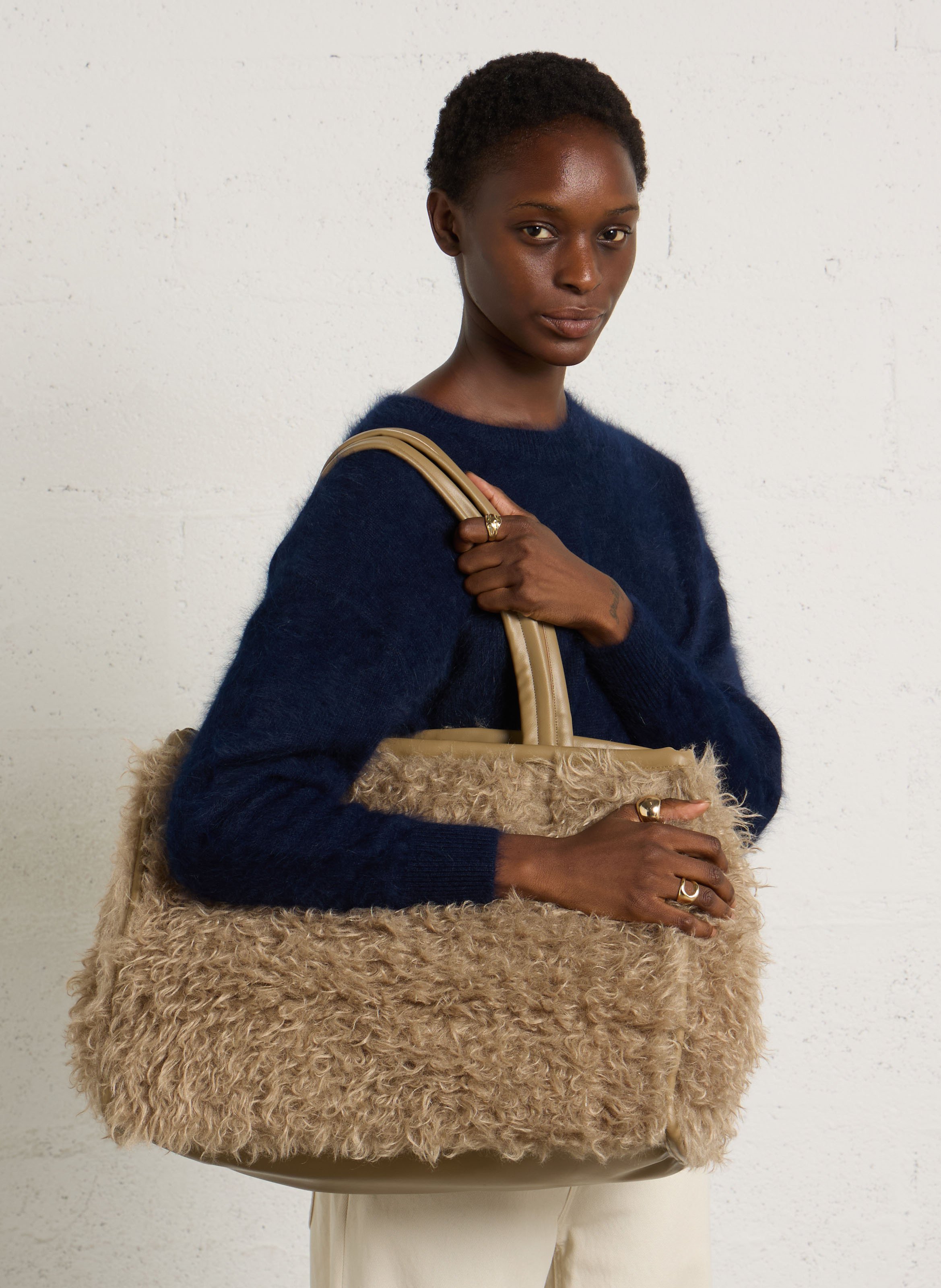 Sac porté épaule en fourrure synthétique BELLEROSE Marron