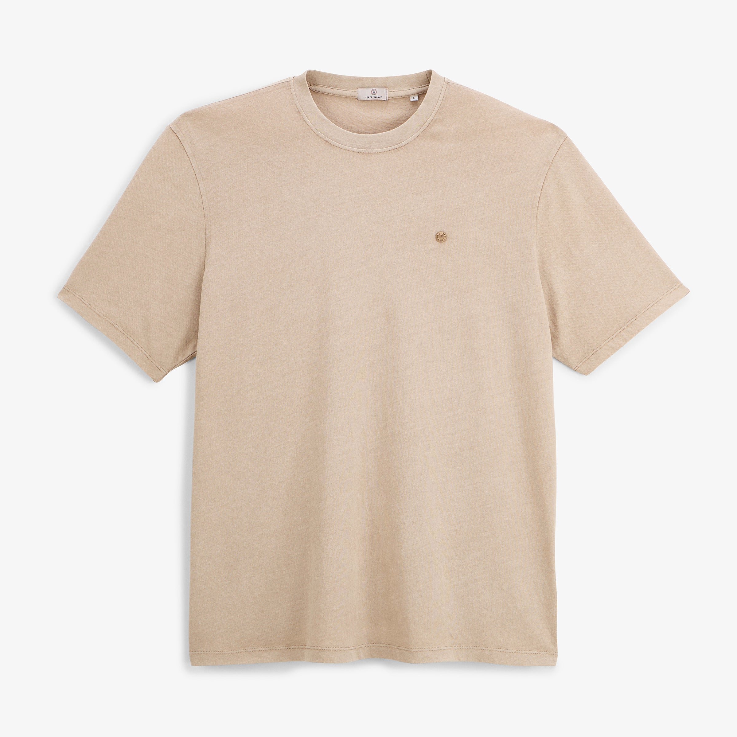 Short-sleeved t-shirt in beige travertine blended linen SERGE BLANCO Beige