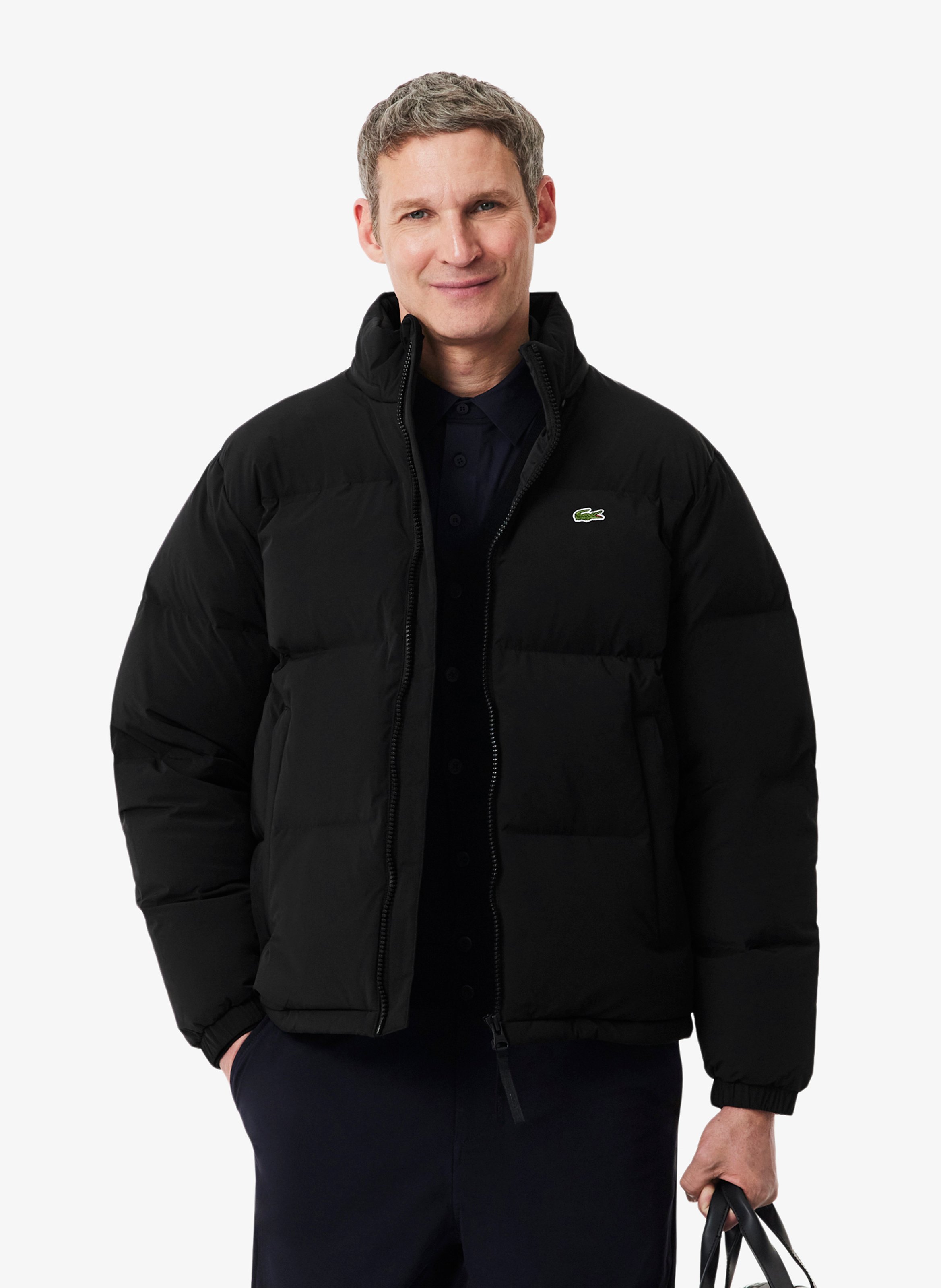 Straight quilted jacket with high collar and water-repellent hood LACOSTE
