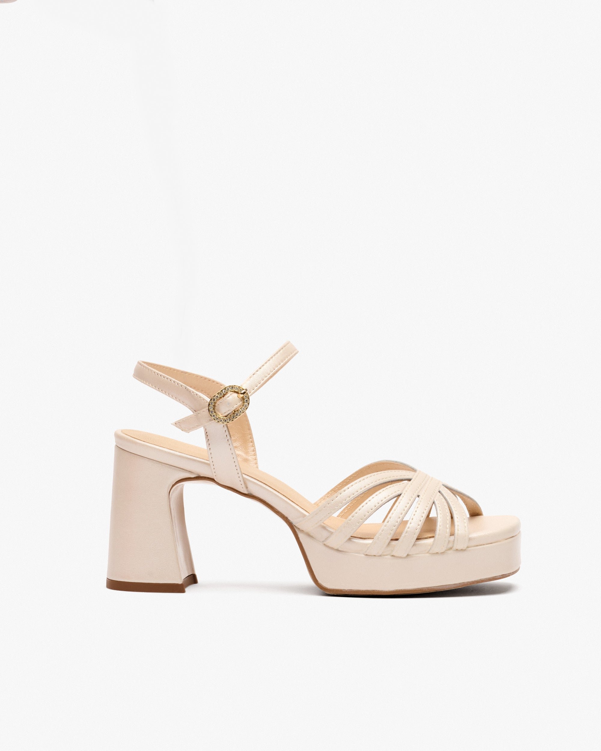 Vanilla-colored metallic leather high-heel sandals. PEDRO MIRALLES White