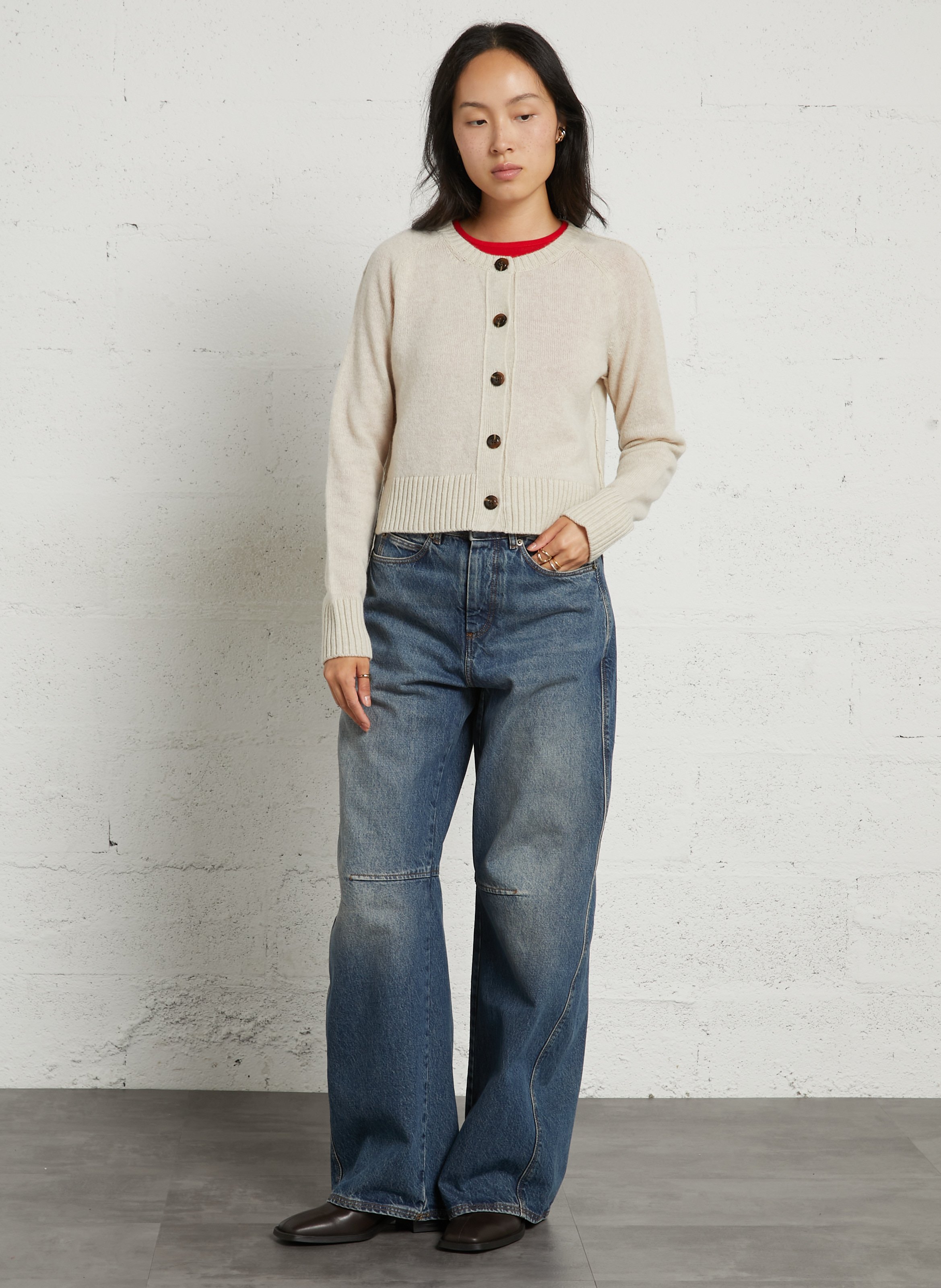 Cardigan col rond droit en laine SOEUR Beige