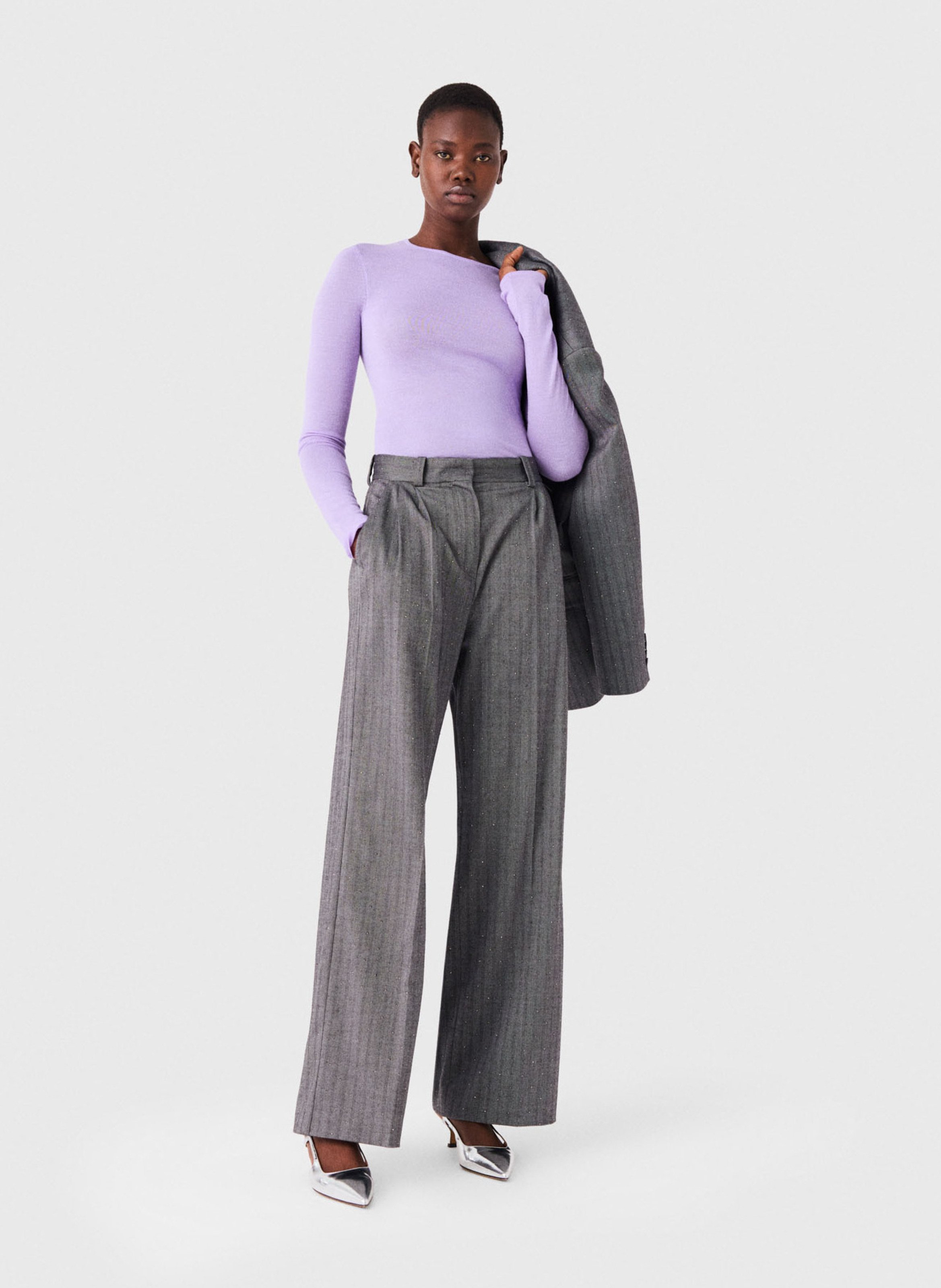 Wijde broek met plooien en lovertjes MAJE Grijs