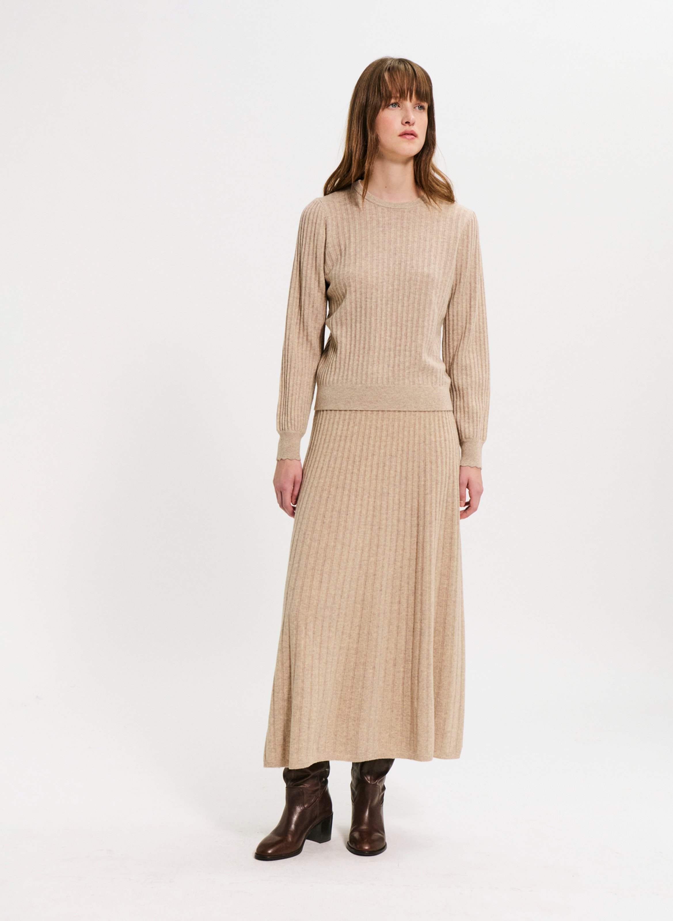 Pull col rond en laine PABLO Beige