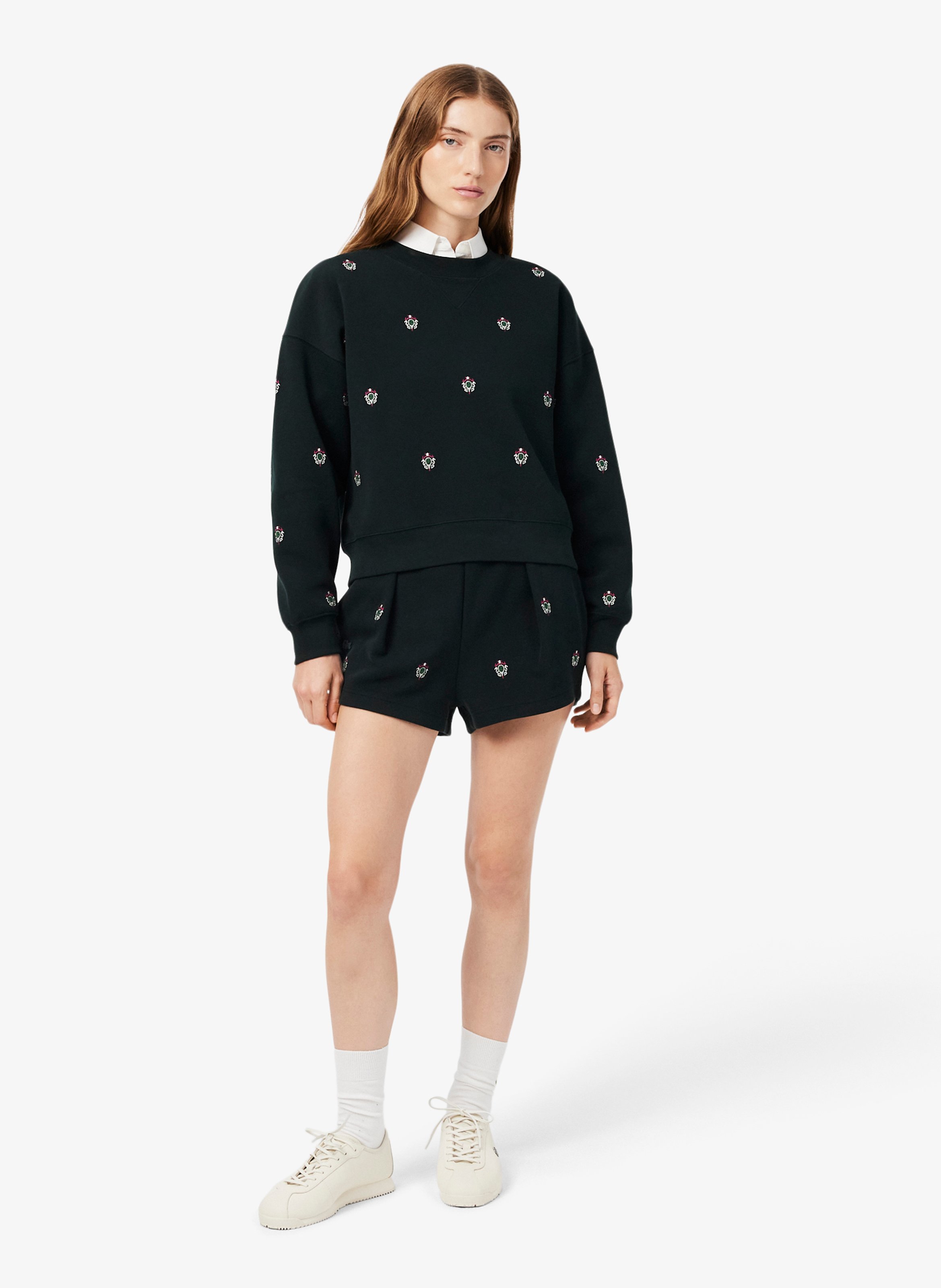 Cotton-blend straight-cut embroidered shorts LACOSTE Green