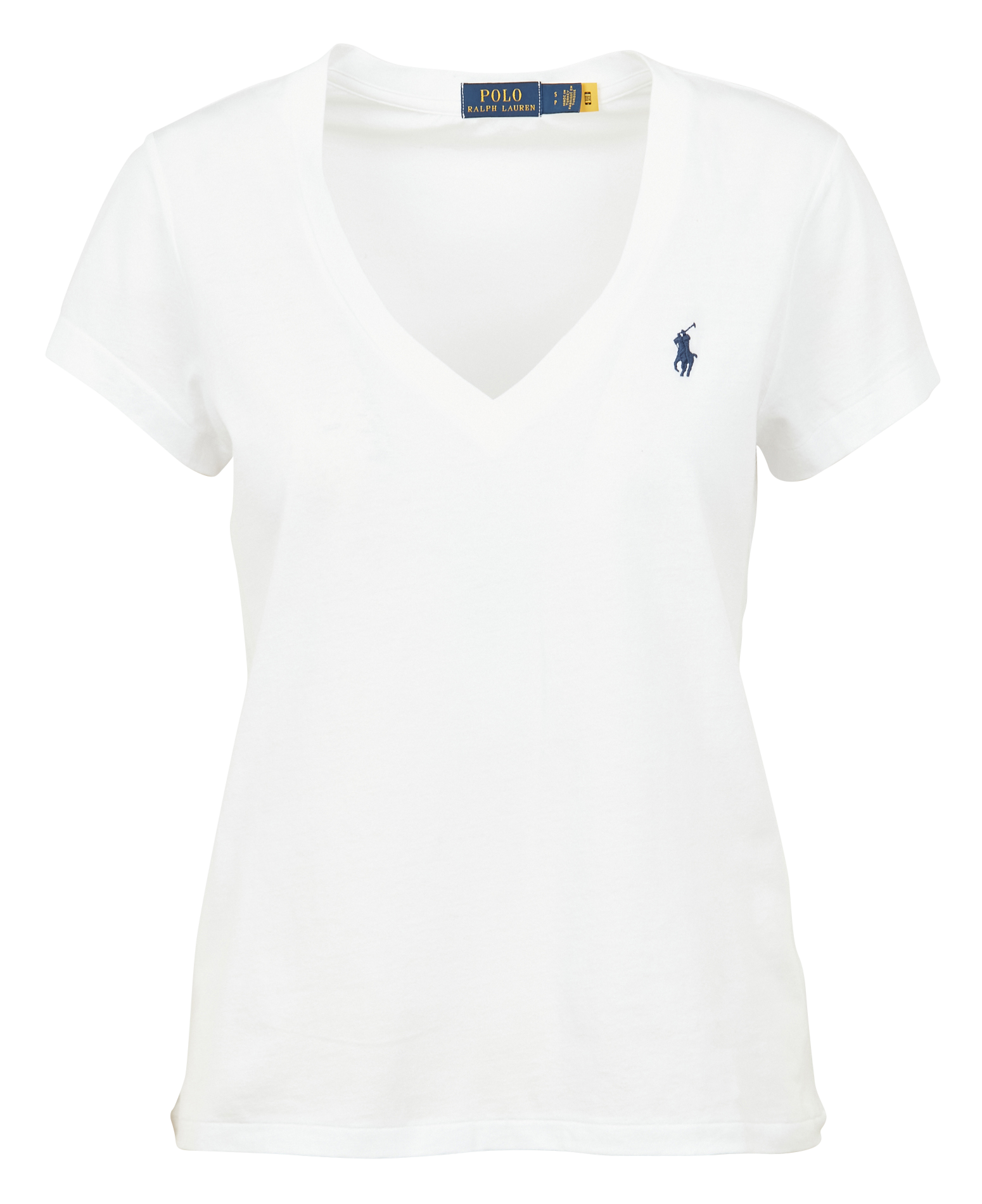 Tee-shirt col V brodé en coton POLO RALPH LAUREN Blanc