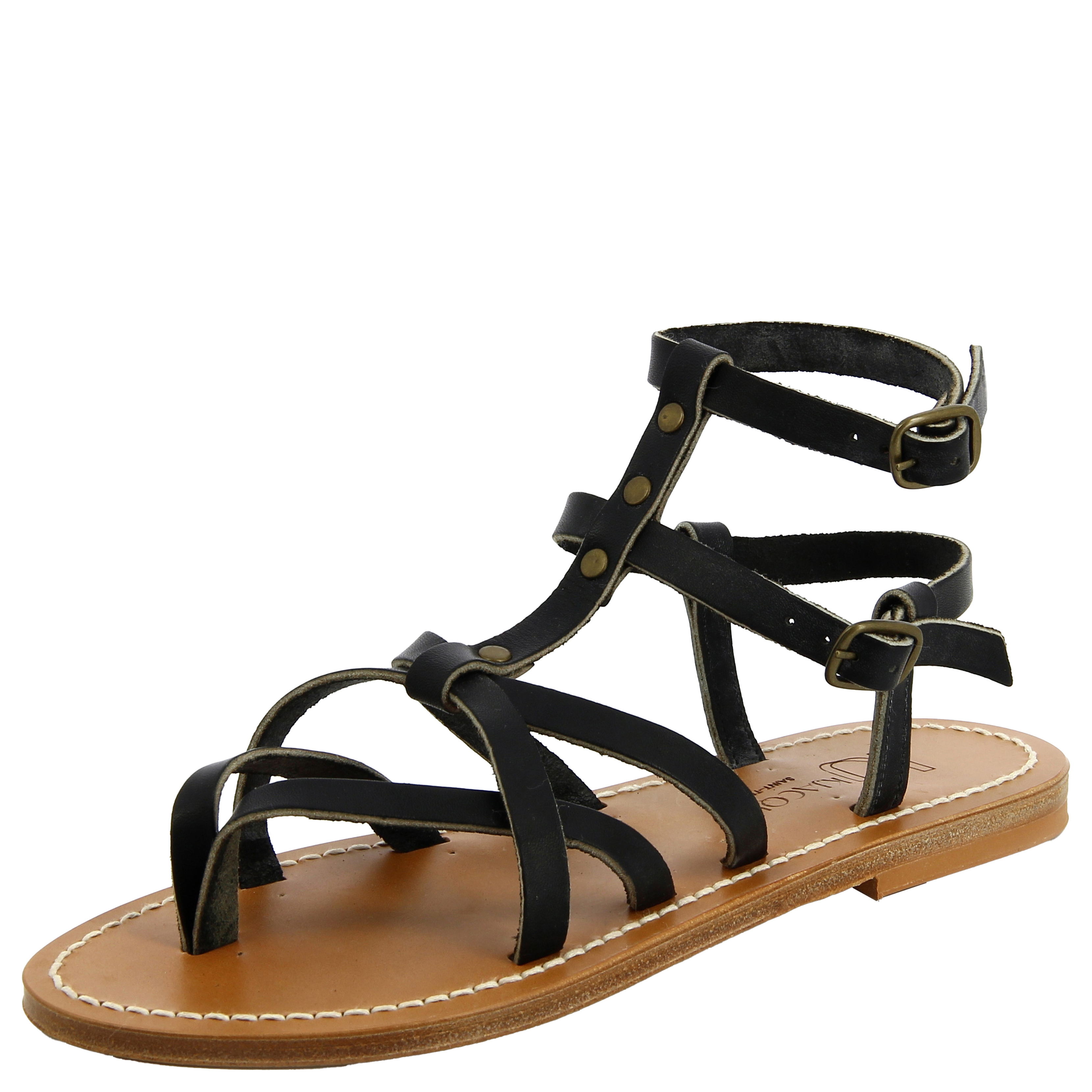 Sandales plates ouvertes à brides en cuir K JACQUES Noir