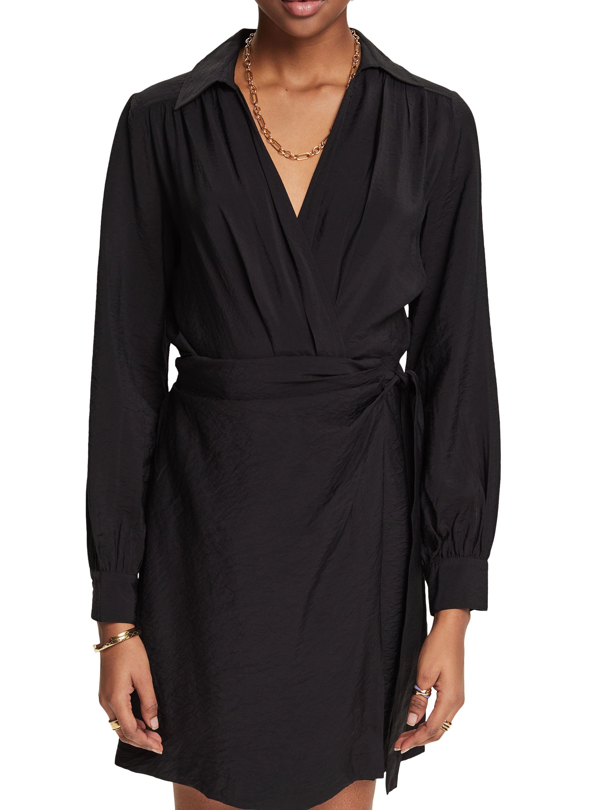 Black Short wrap dress with V neck