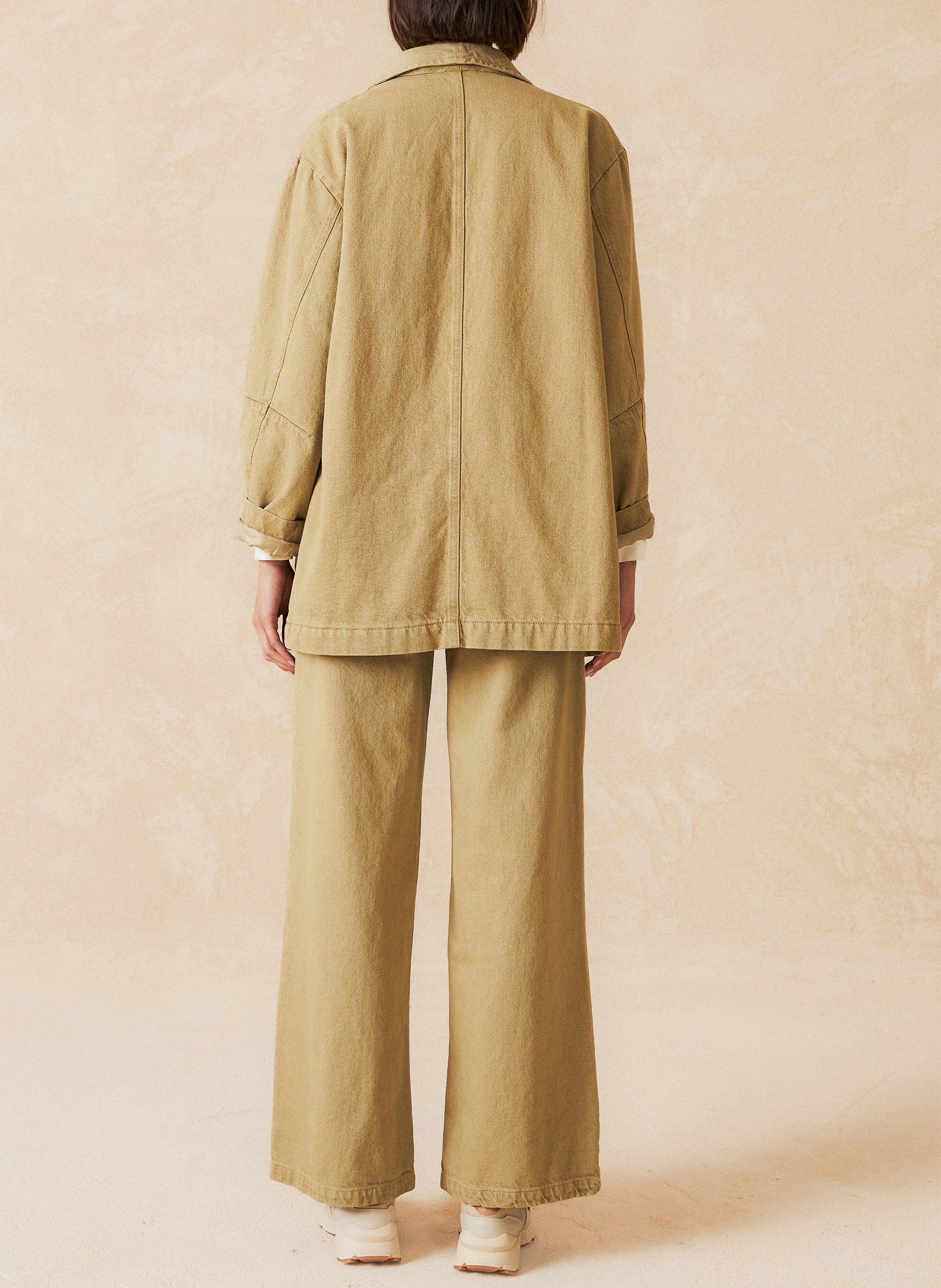 Veste ample col châle en coton et lin INDI & COLD Kaki