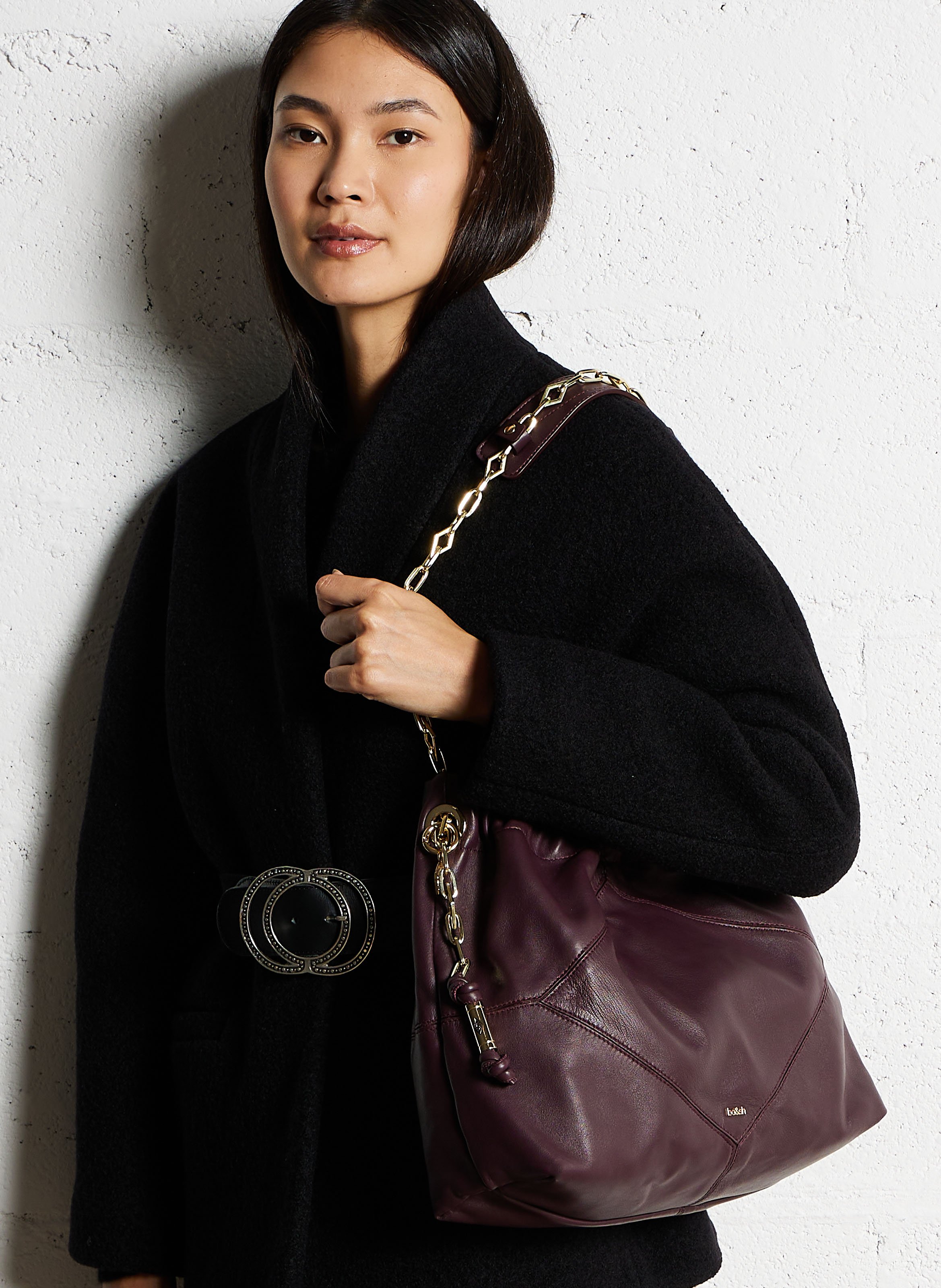 Sac porté épaule en cuir BA&SH Prune