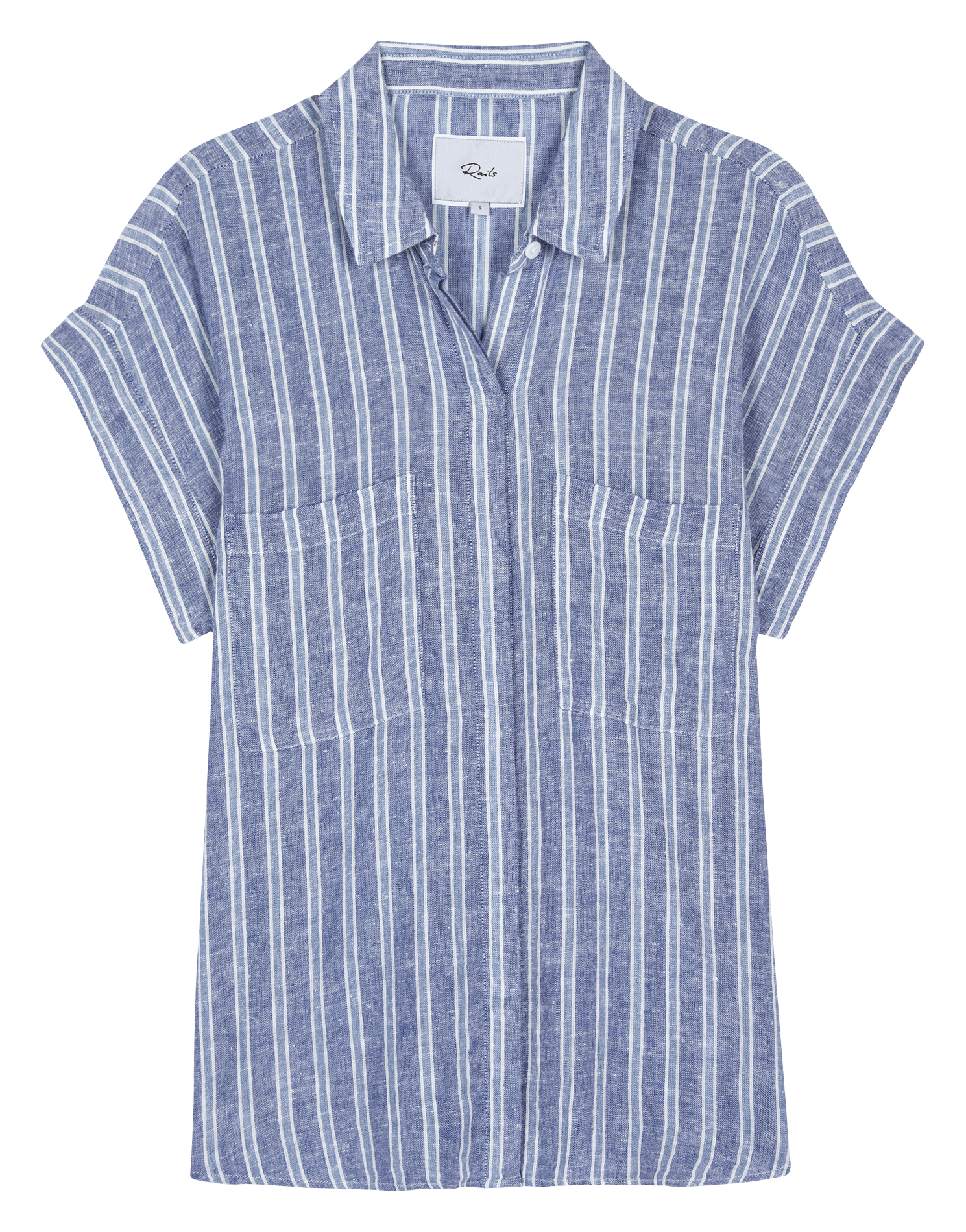 Blouse met klassieke kraag - linnenblend Blauw