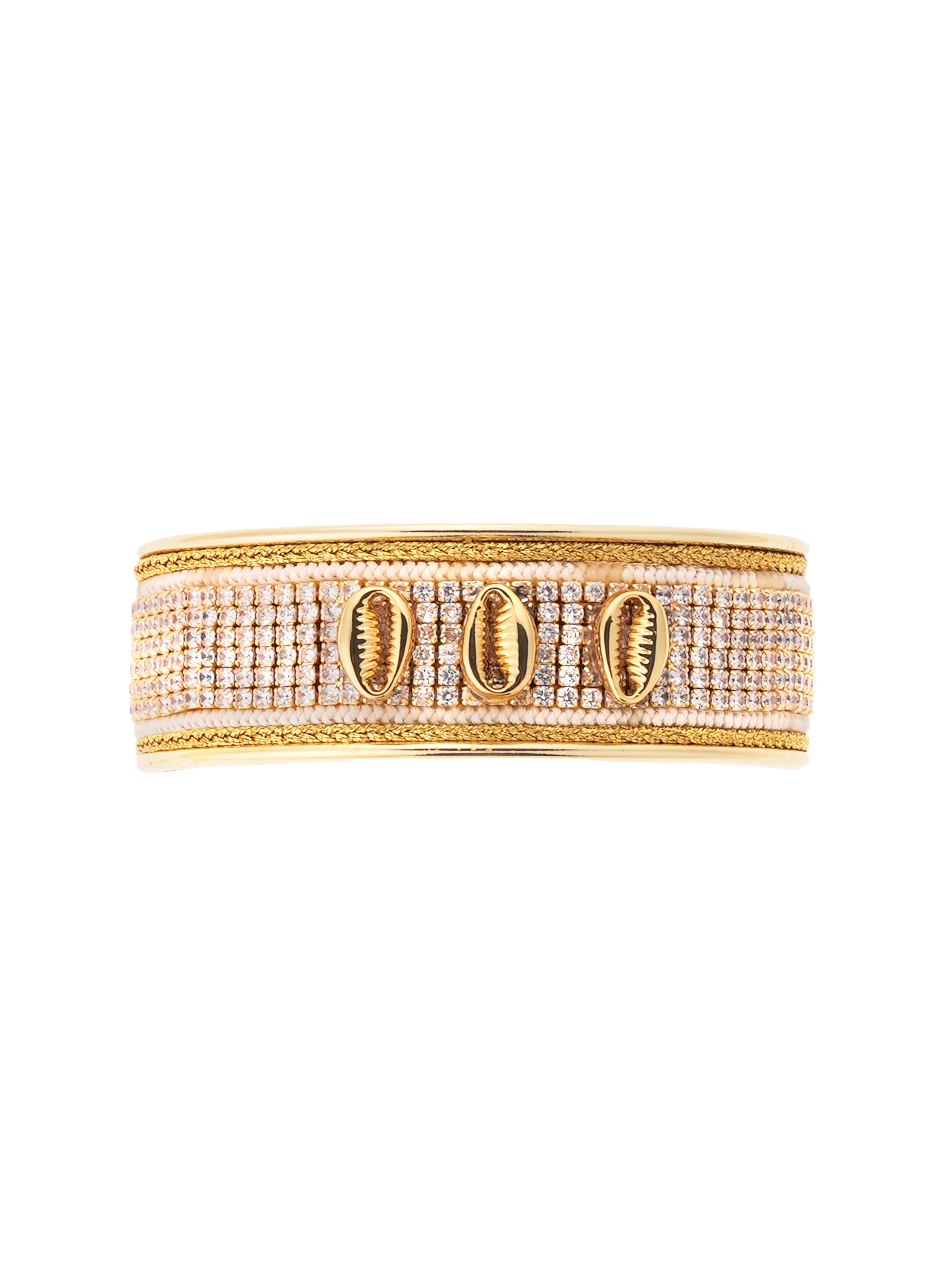 Adjustable bangle bracelet with seashells and rhinestones HIPANEMA White