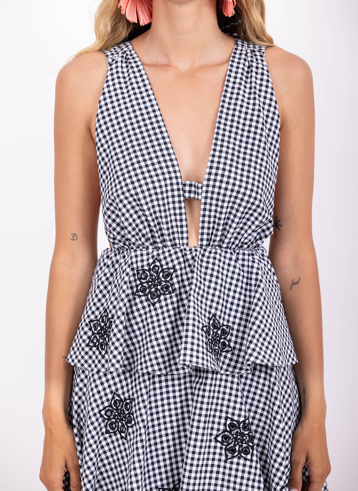 Robe longue vichy à volants SUNDRESS Noir