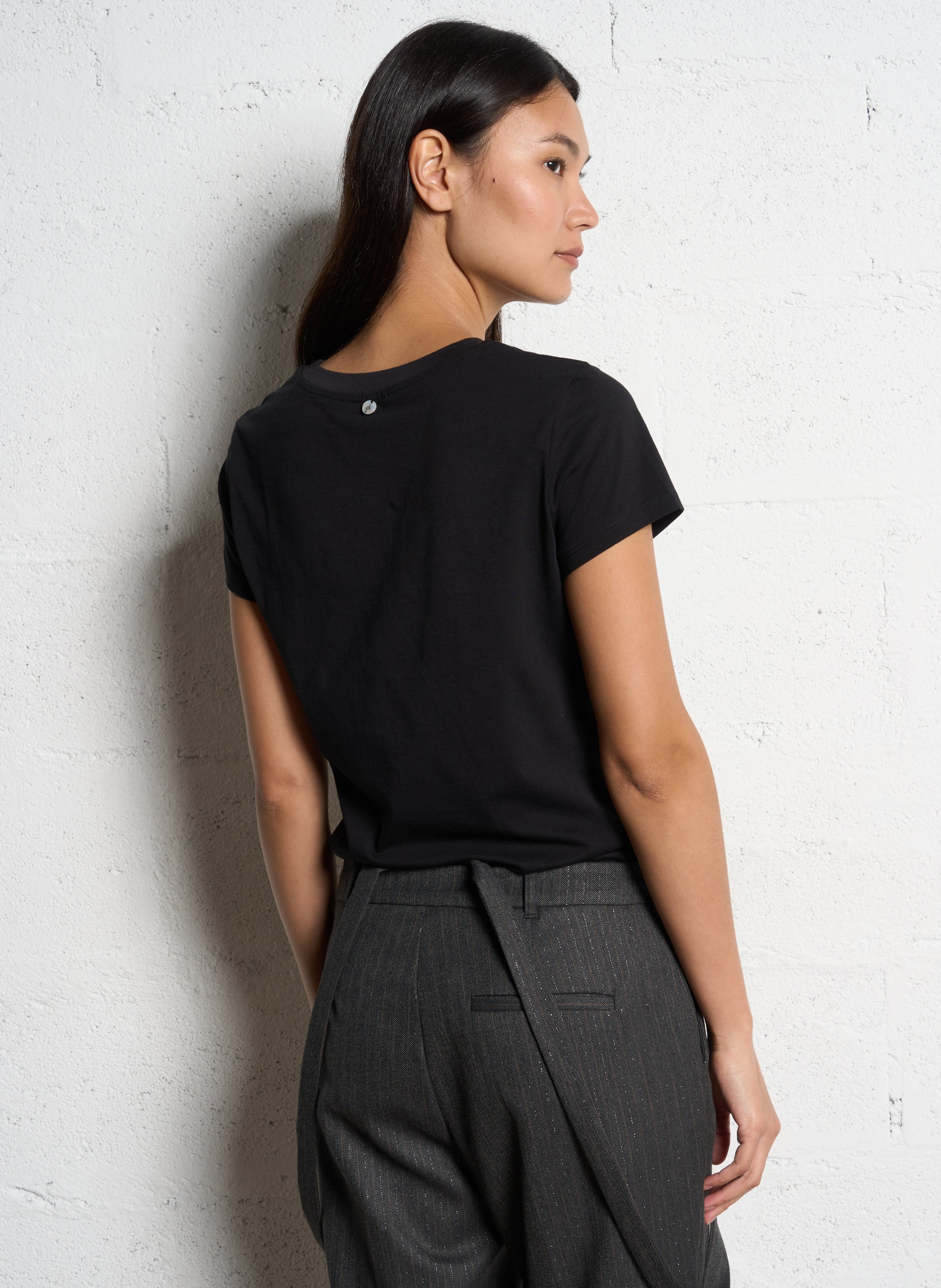 Tee-shirt col rond en coton ONE STEP Noir