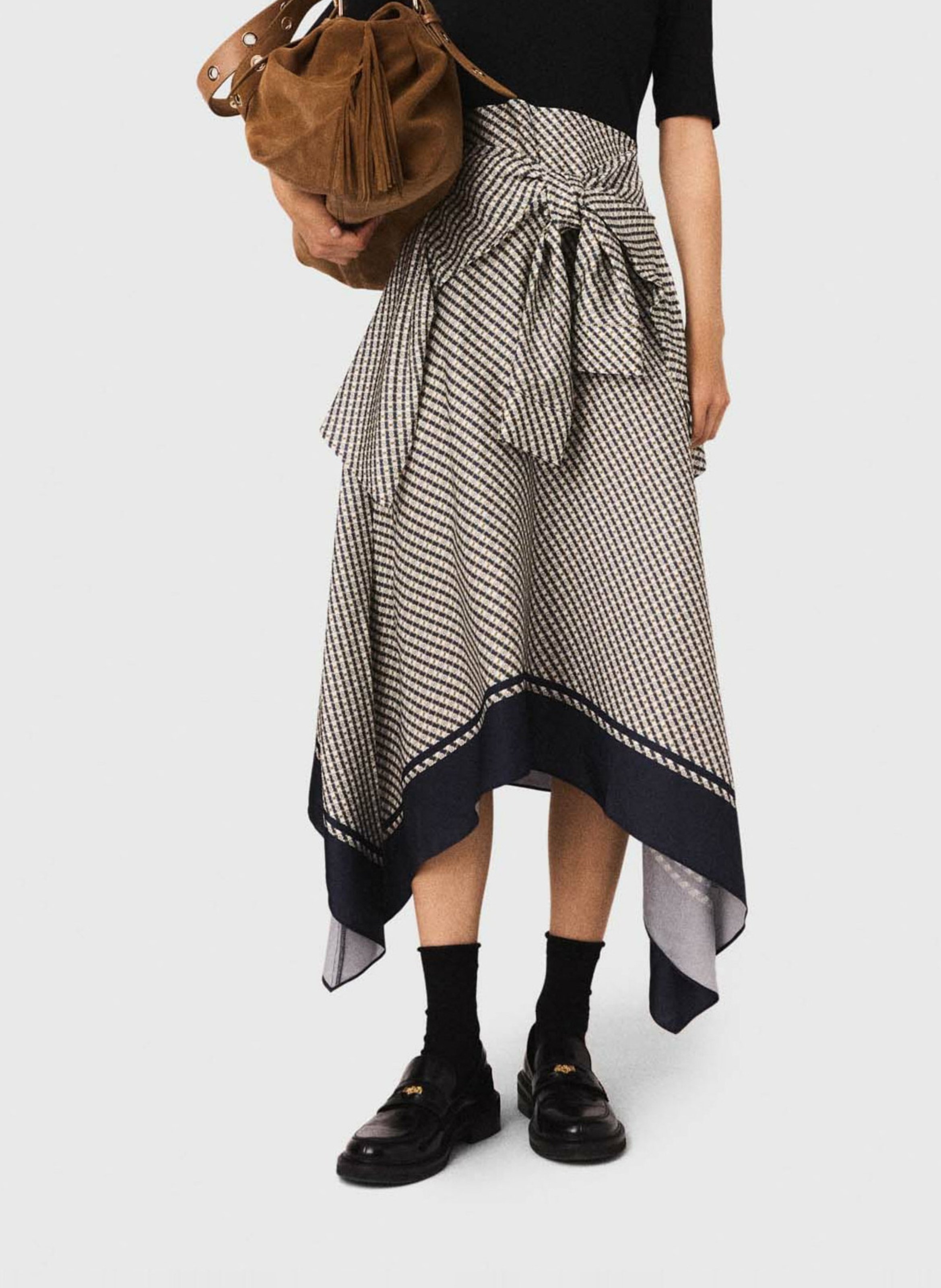 Robe midi bi-matière imprimée MAJE Beige