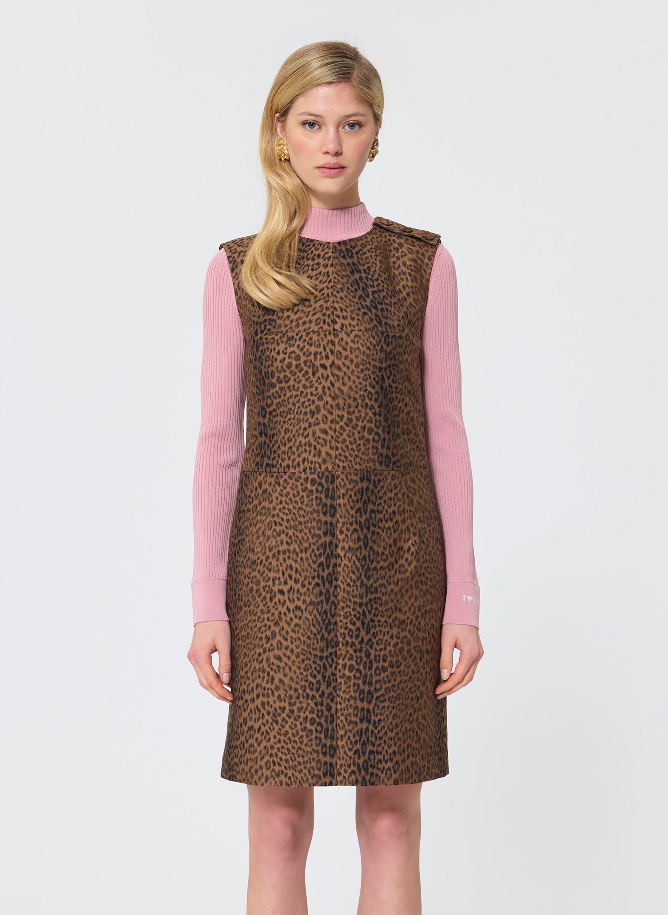 Robe courte col rond imprimée TARA JARMON Marron