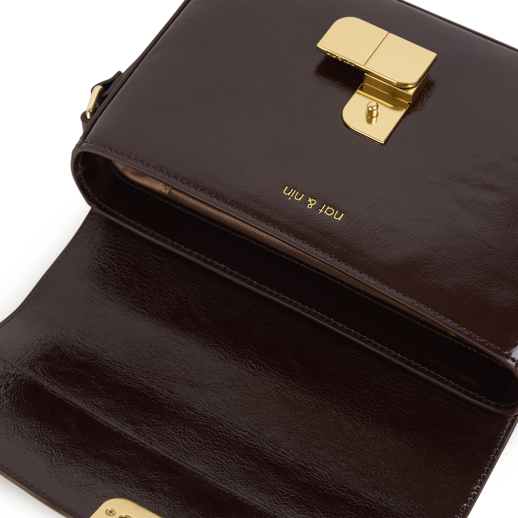 Leder-Umhängetasche mit Umschlag NAT & NIN Braun