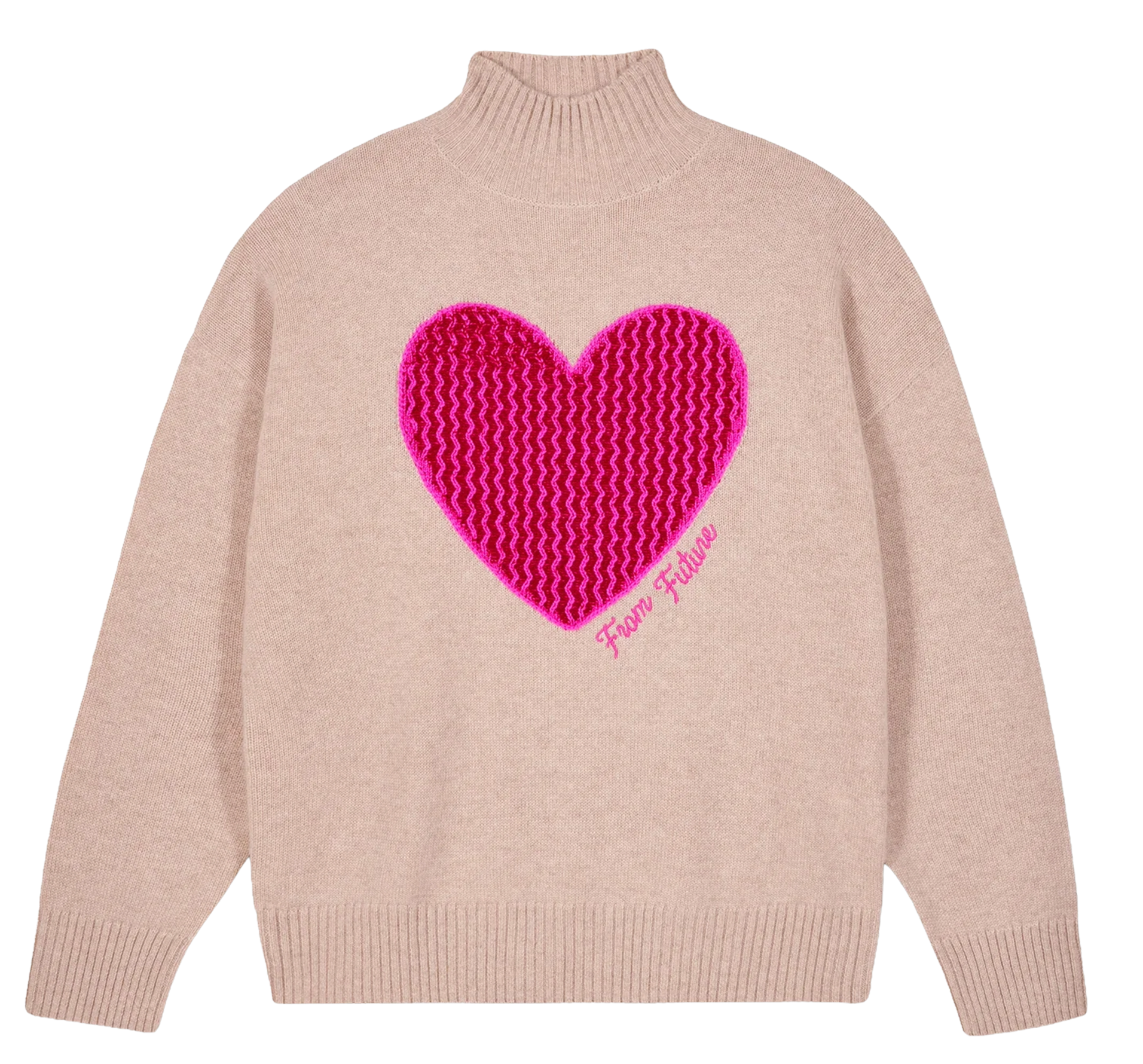 Oversized turtleneck cashmere sweater with embroidery FROM FUTURE Beige