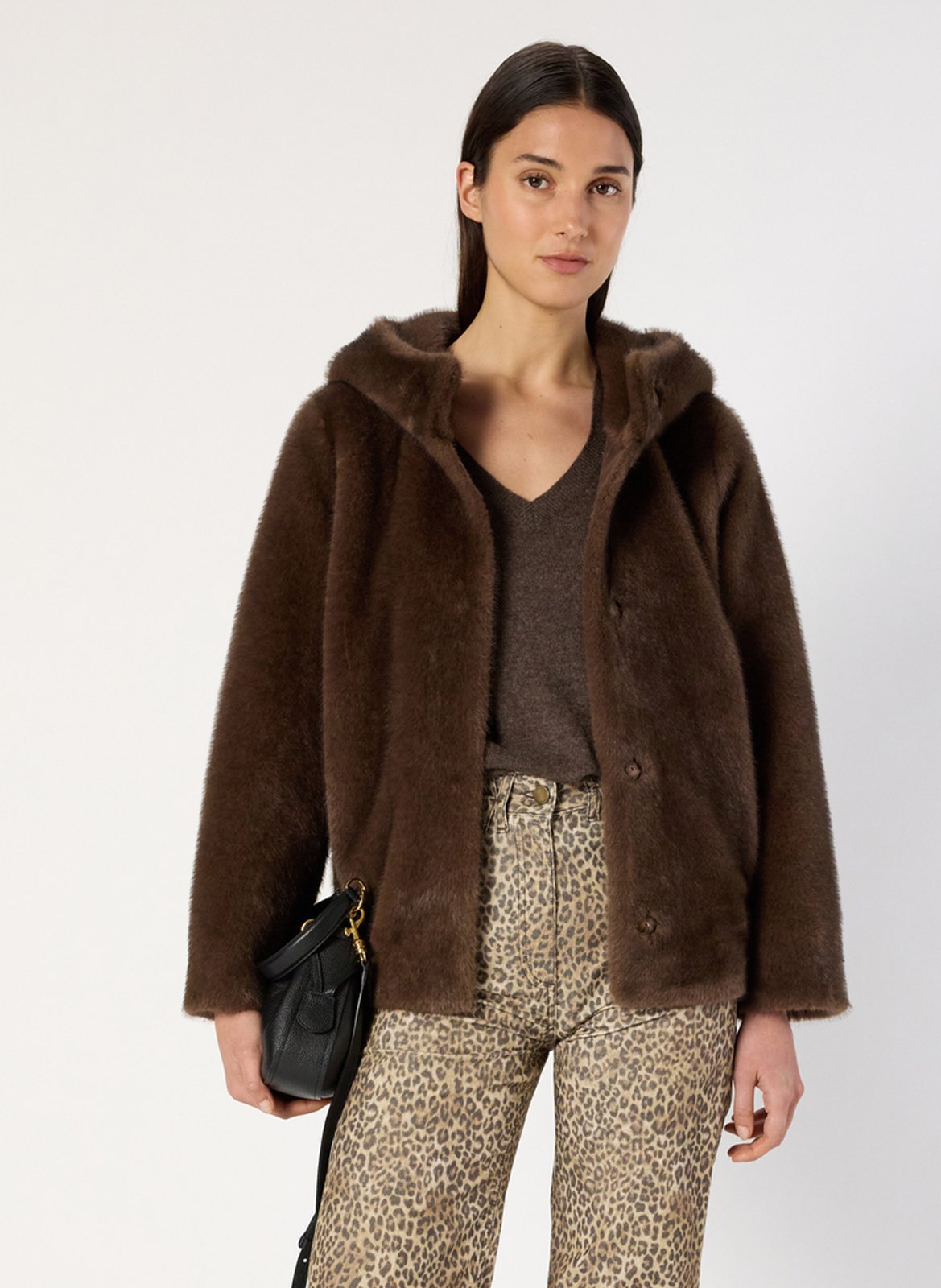 Veste en fausse fourrure à capuche GERARD DAREL Marron