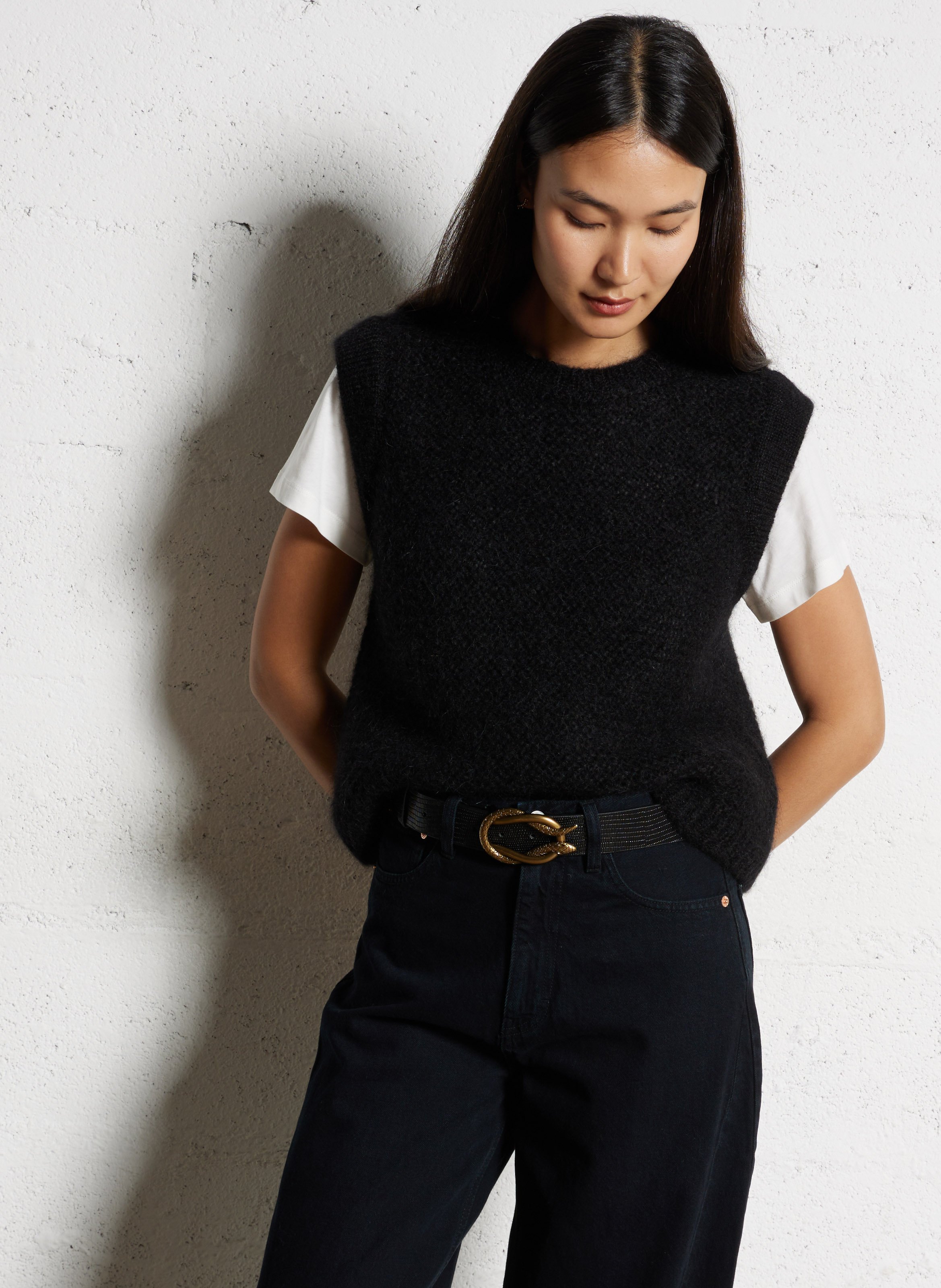 Pull sans manches col rond en laine mélangée SUD EXPRESS Noir