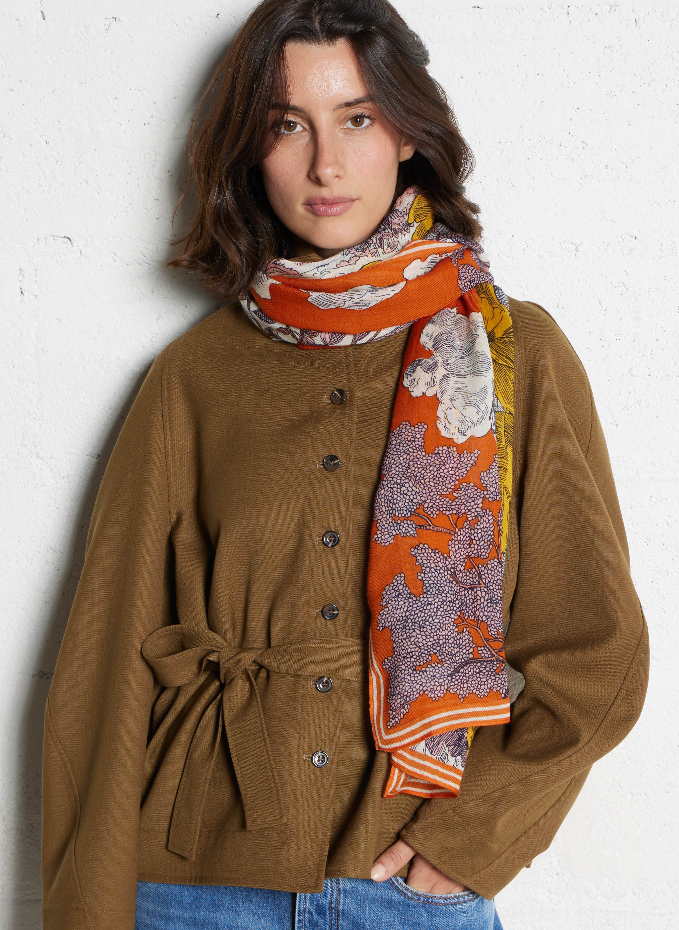 Foulard imprimé en laine INOUI EDITIONS Orange