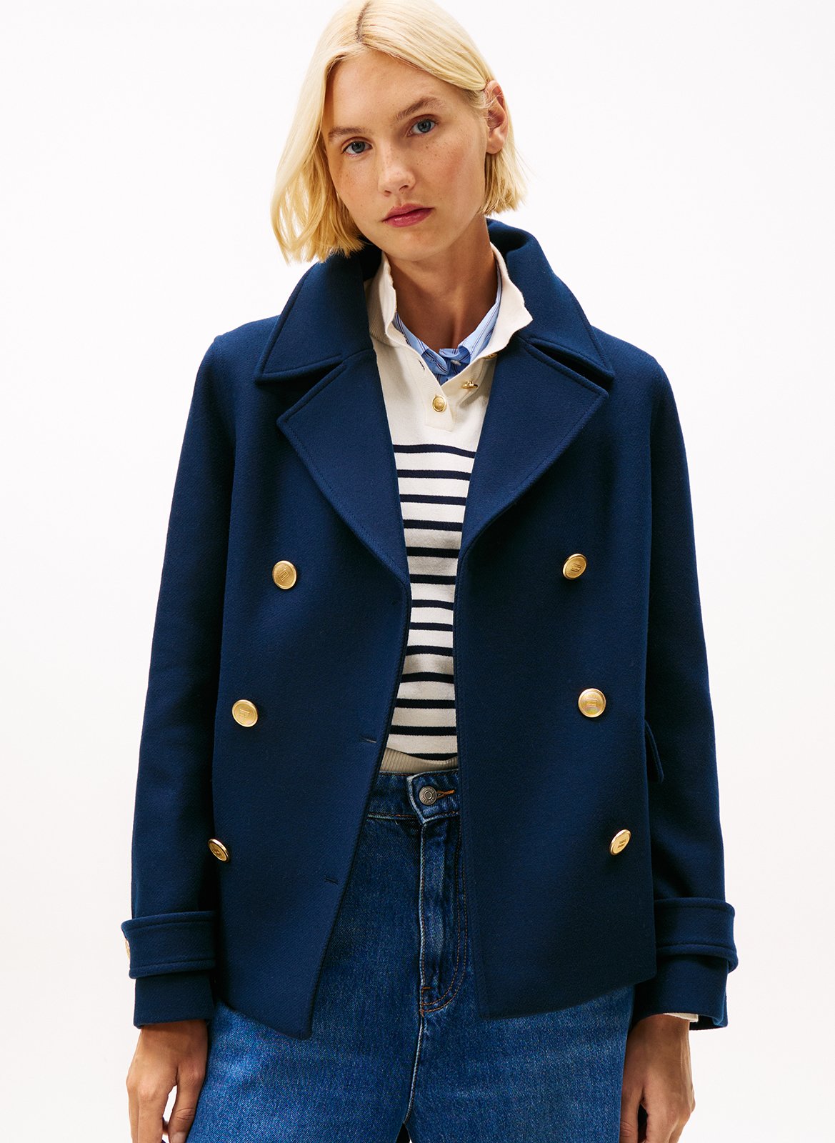 Manteau col tailleur en laine mélangée TOMMY HILFIGER Bleu