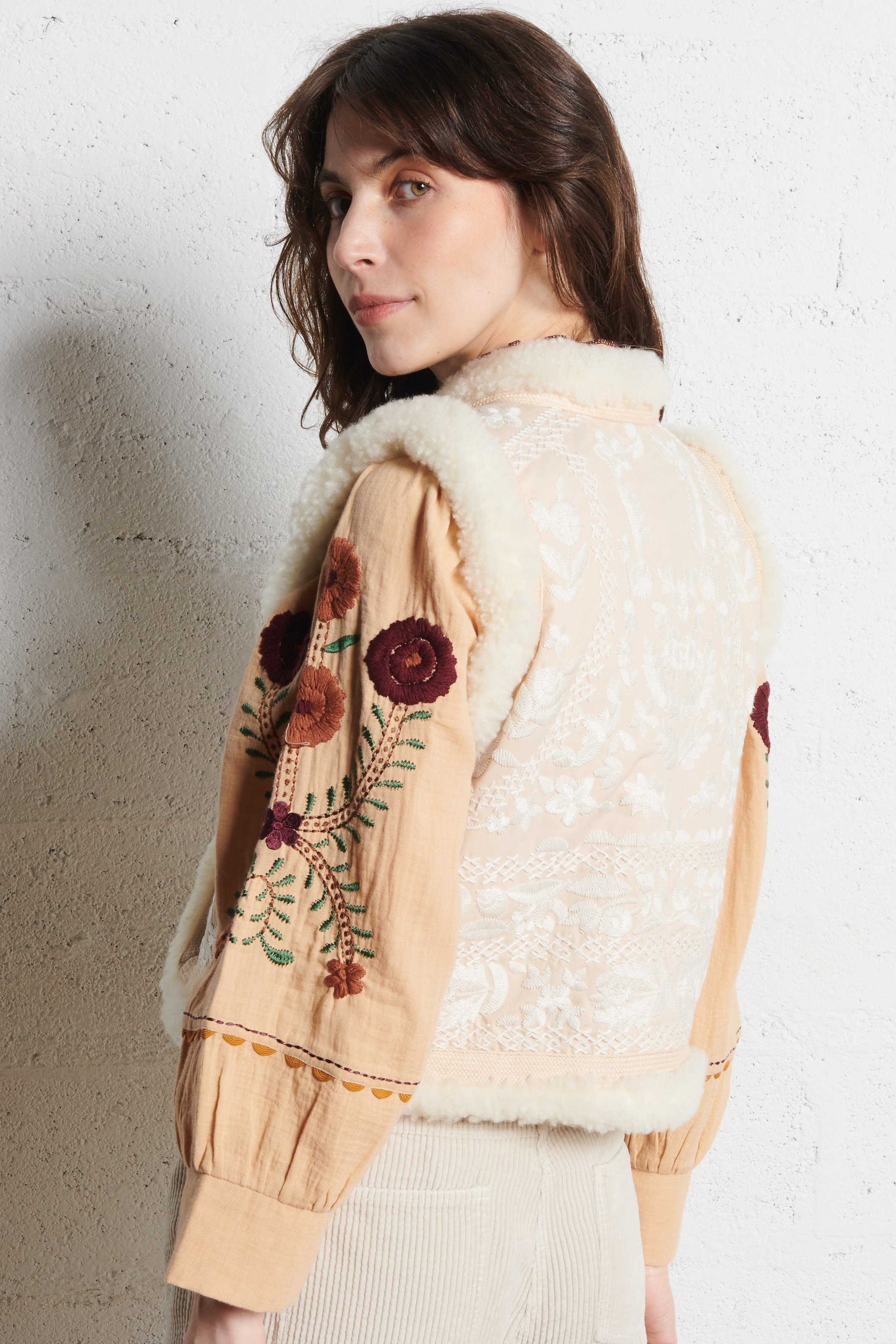 Gefütterte Weste aus Baumwolle mit Stickerei ANTIK BATIK Weiss