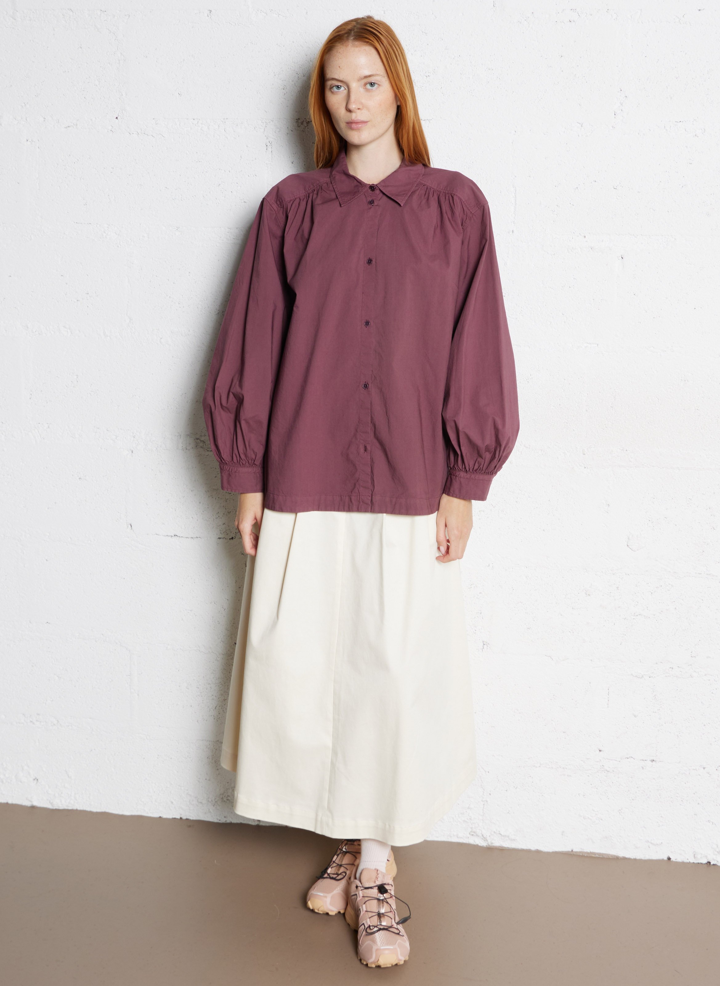 Cotton-blend midi skirt White