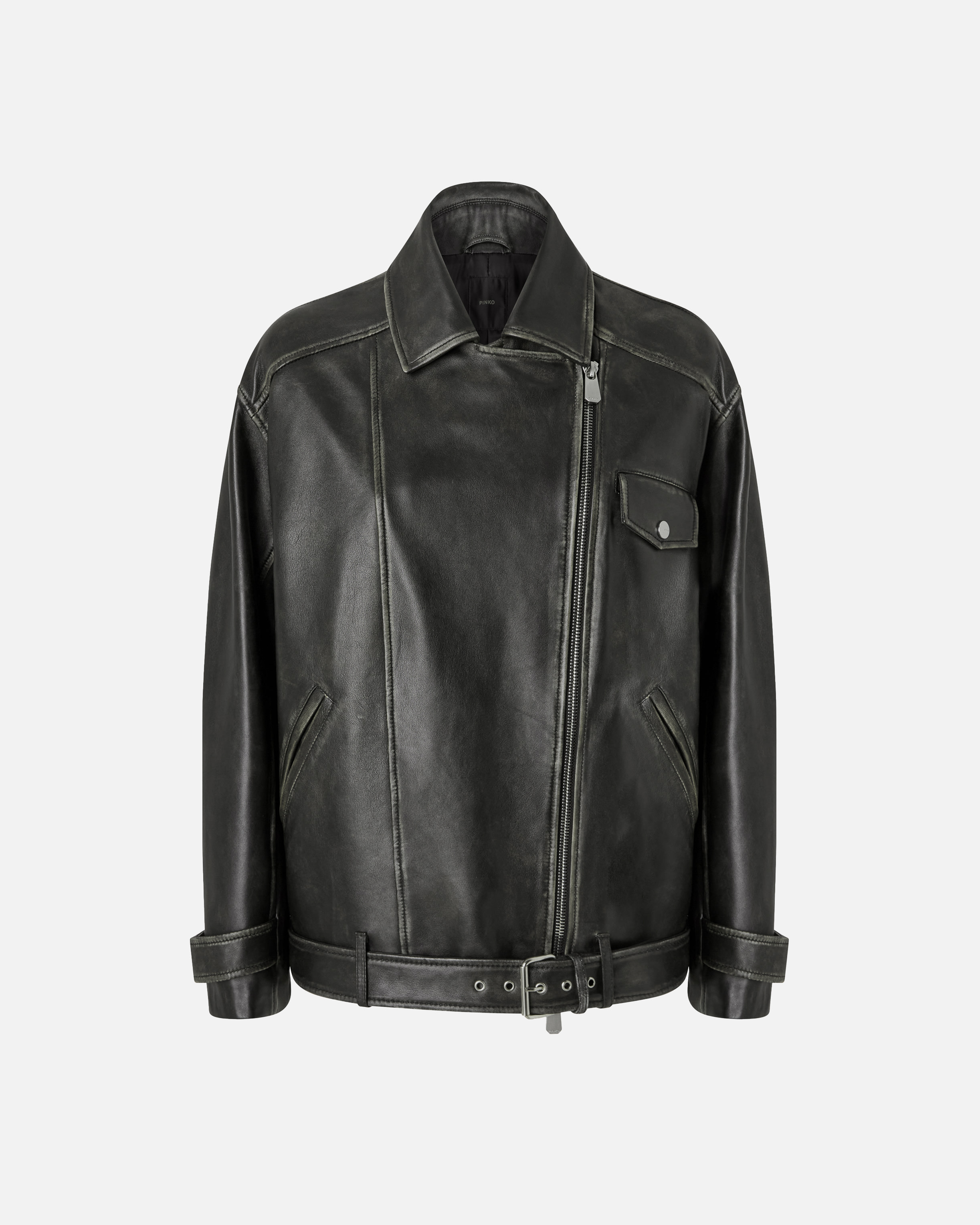 Leather biker jacket PINKO Black