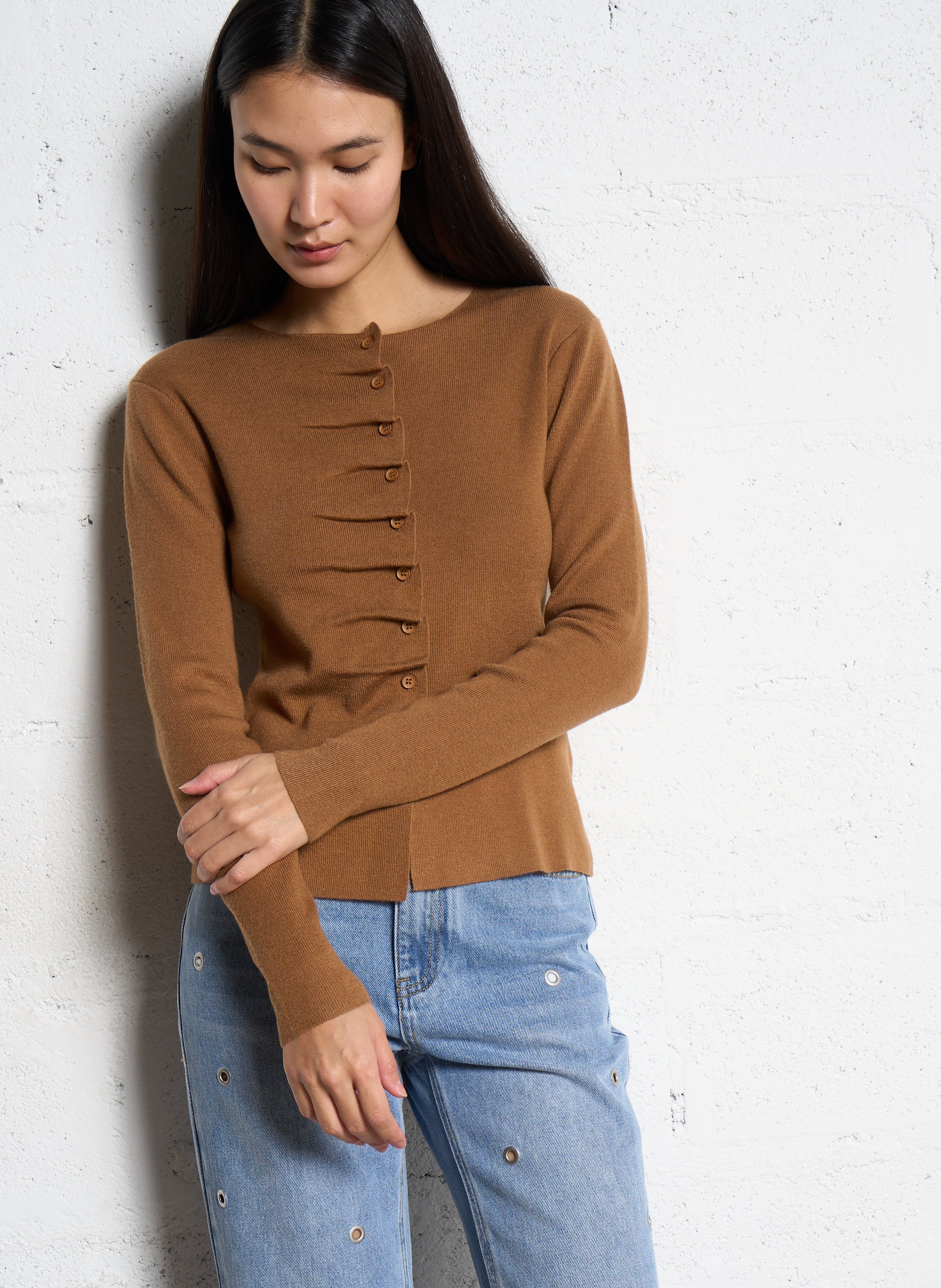 Gilet droit plissé uni SUNCOO Beige