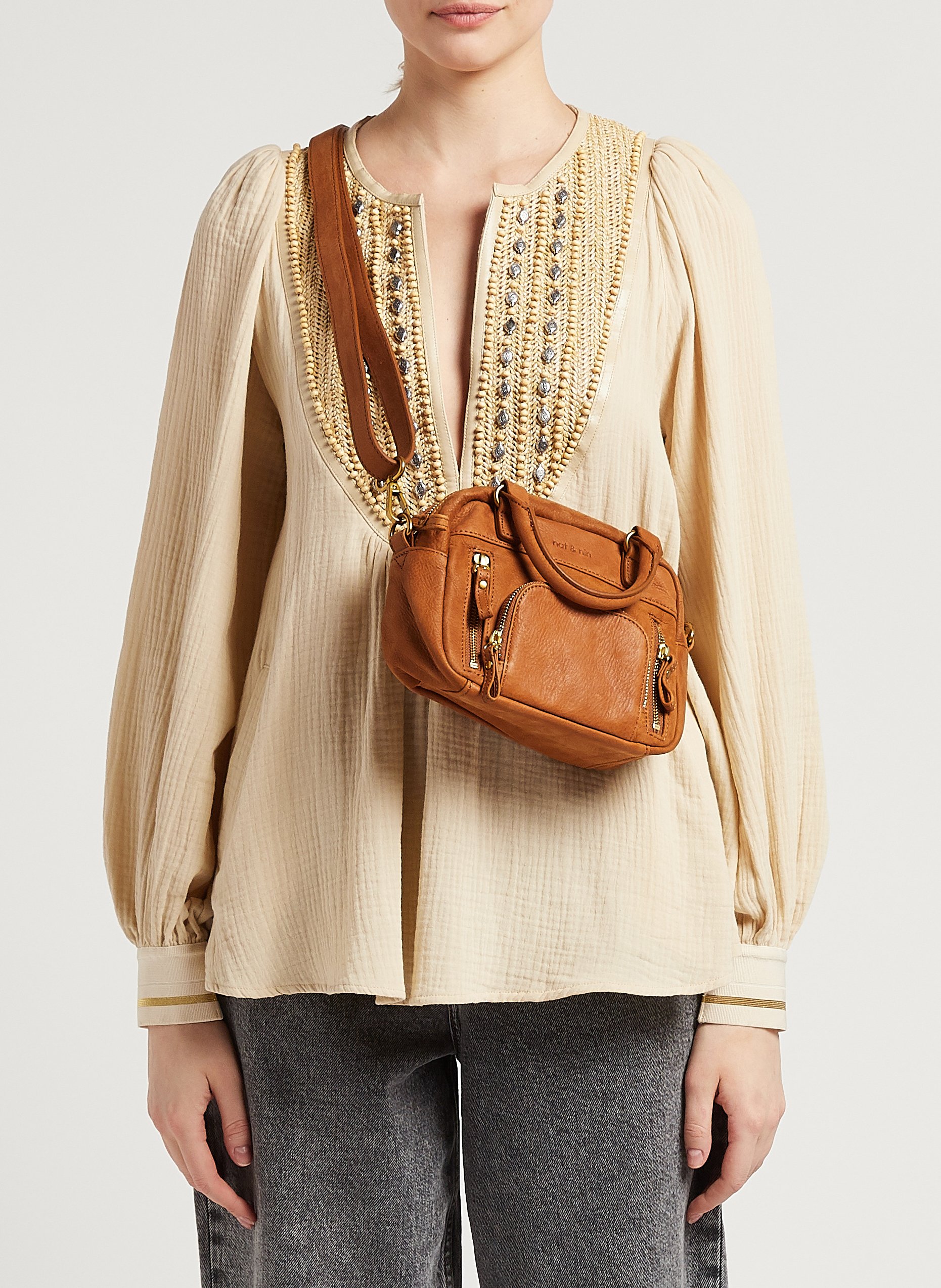 Multi-pocket mini leather handbag NAT & NIN Brown