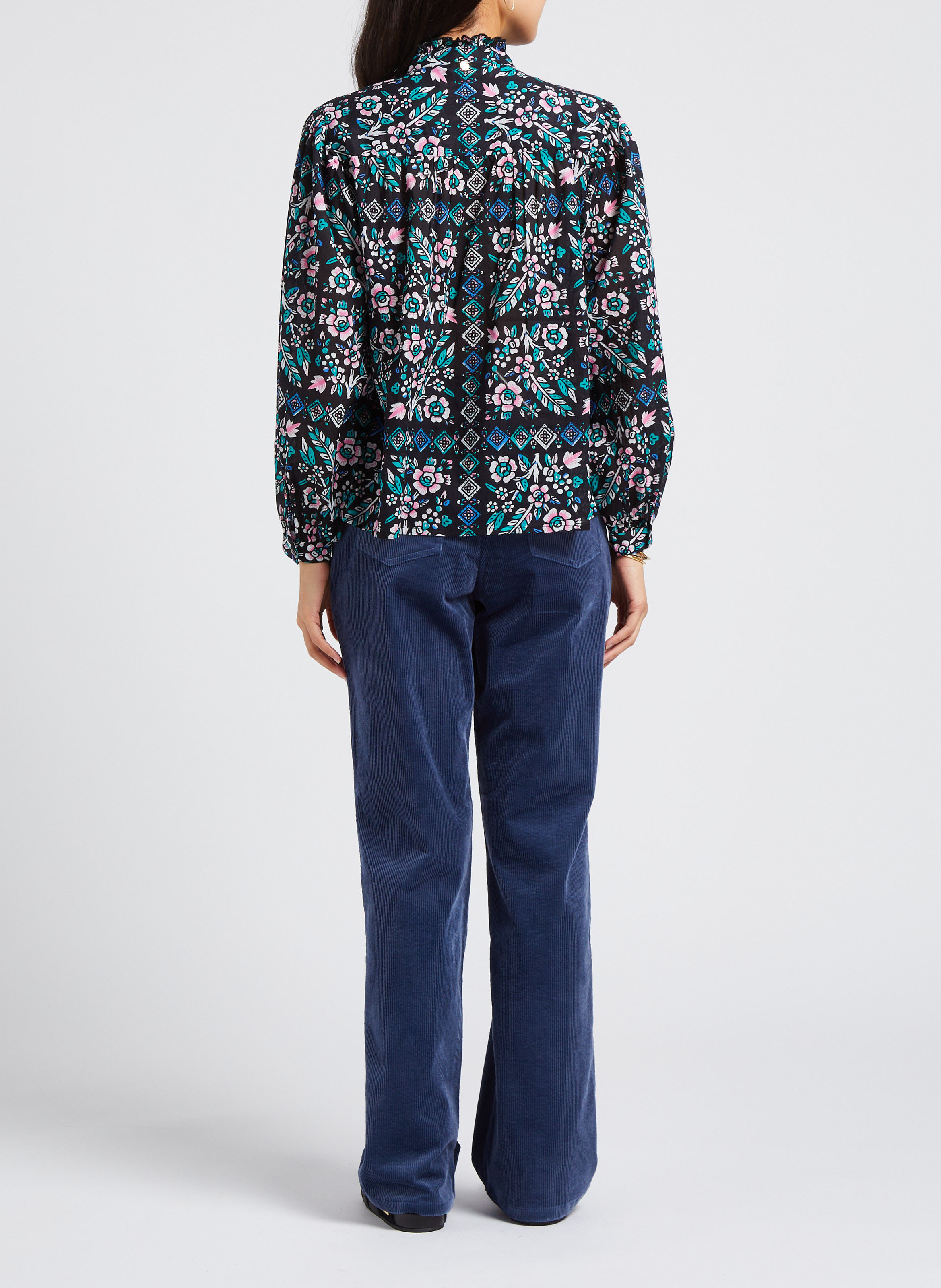 Pantalon droit taille haute en coton mélangé ANTIK BATIK Bleu