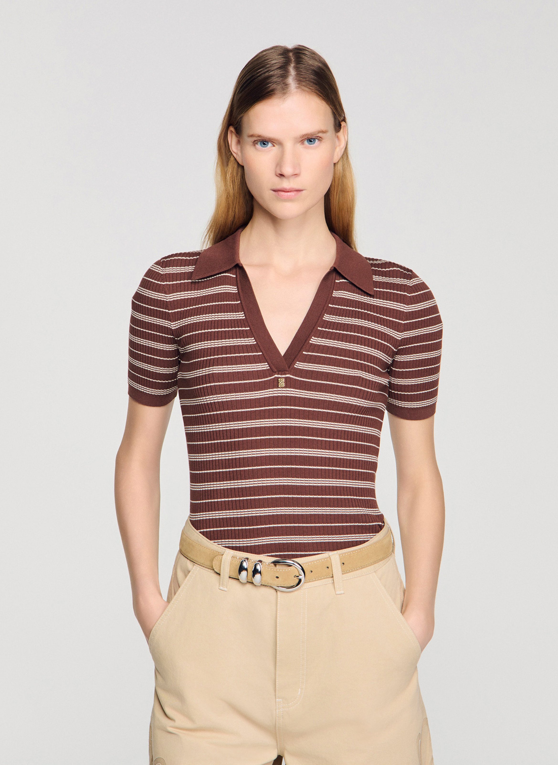 Rechte gestreepte polo SANDRO Bruin