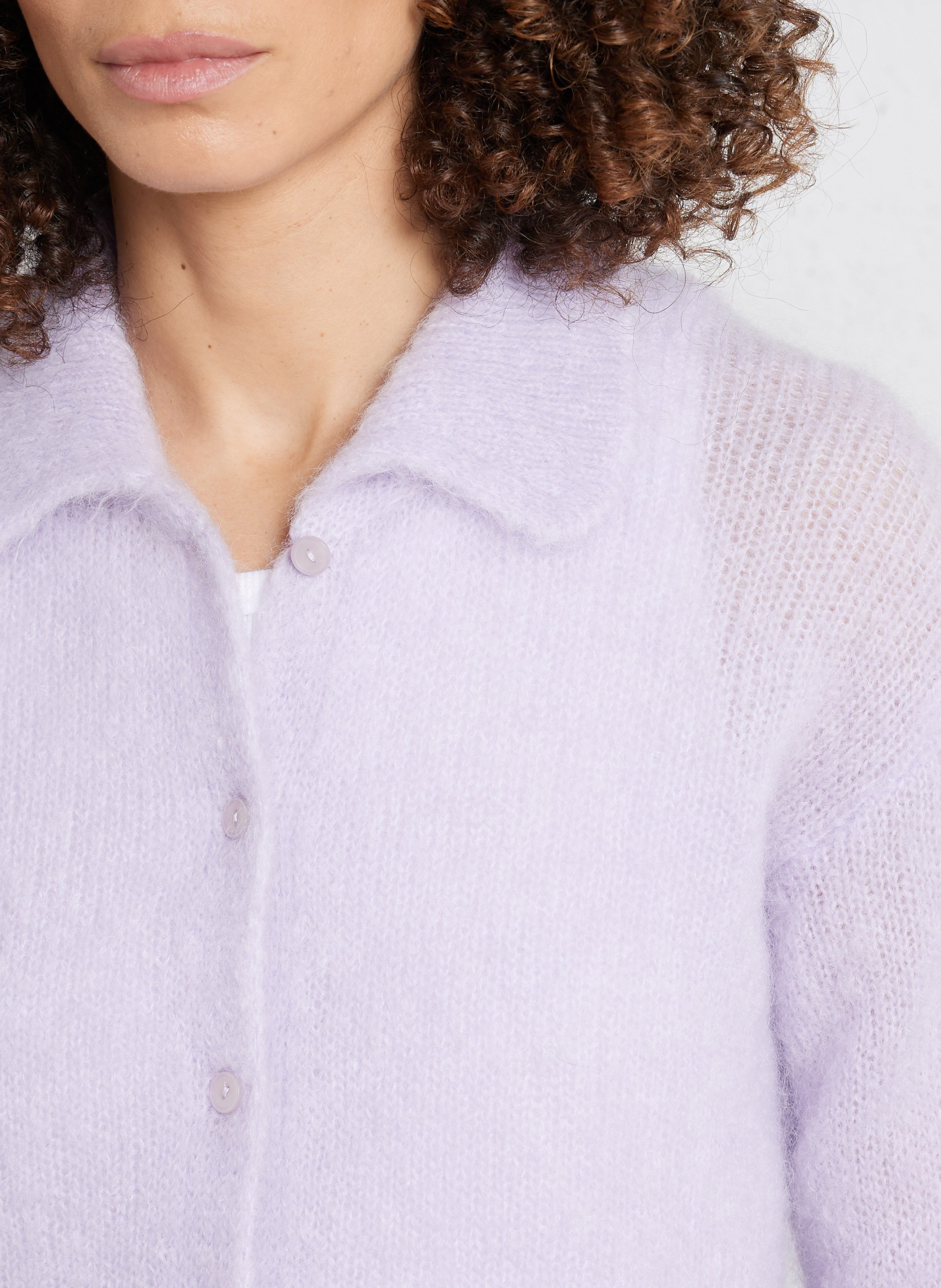 Cardigan col polo en mohair mélangé DES PETITS HAUTS Violet