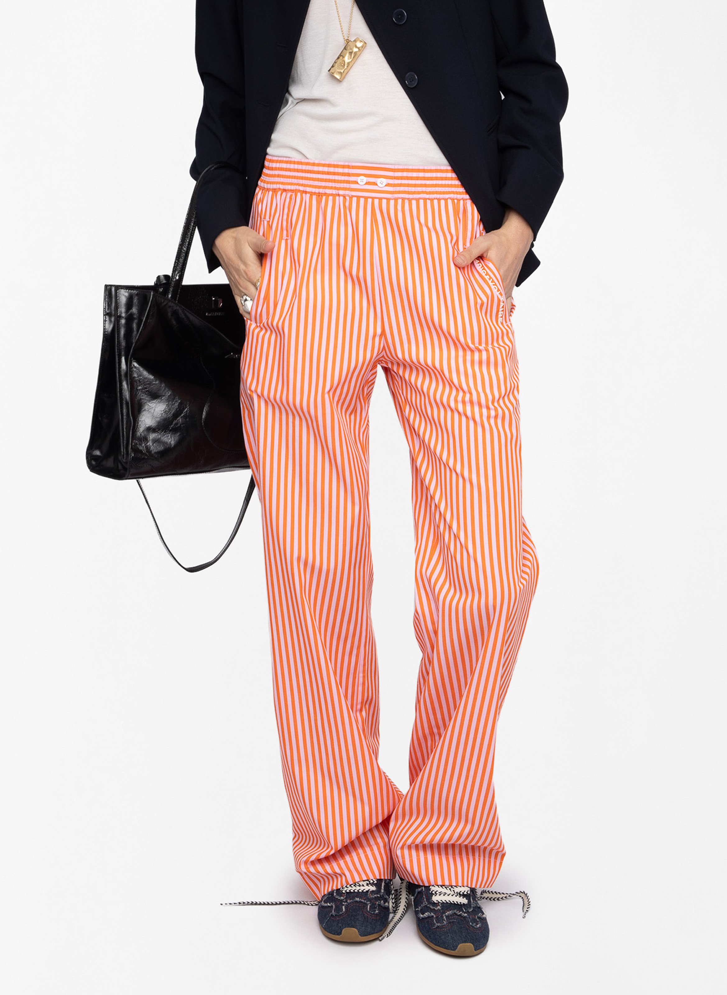 Pantalon droit en coton rayé ZADIG&VOLTAIRE Rose