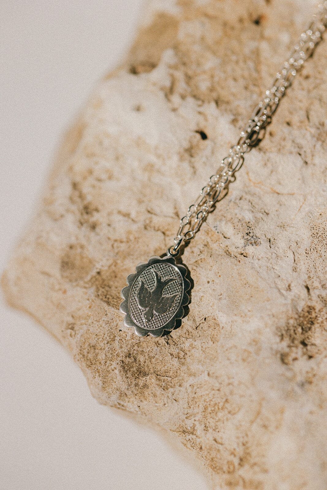 Gold-plated enamel dove necklace Silver