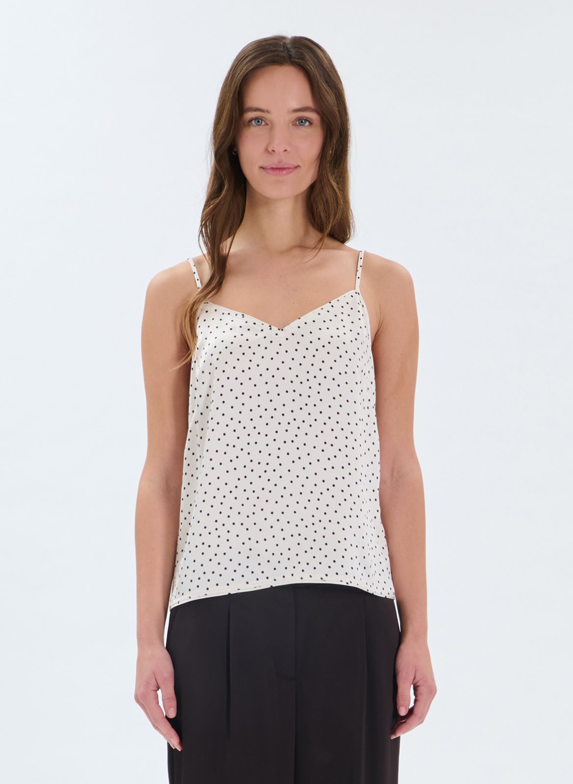 Straight-cut printed V-neck top ZAPA White
