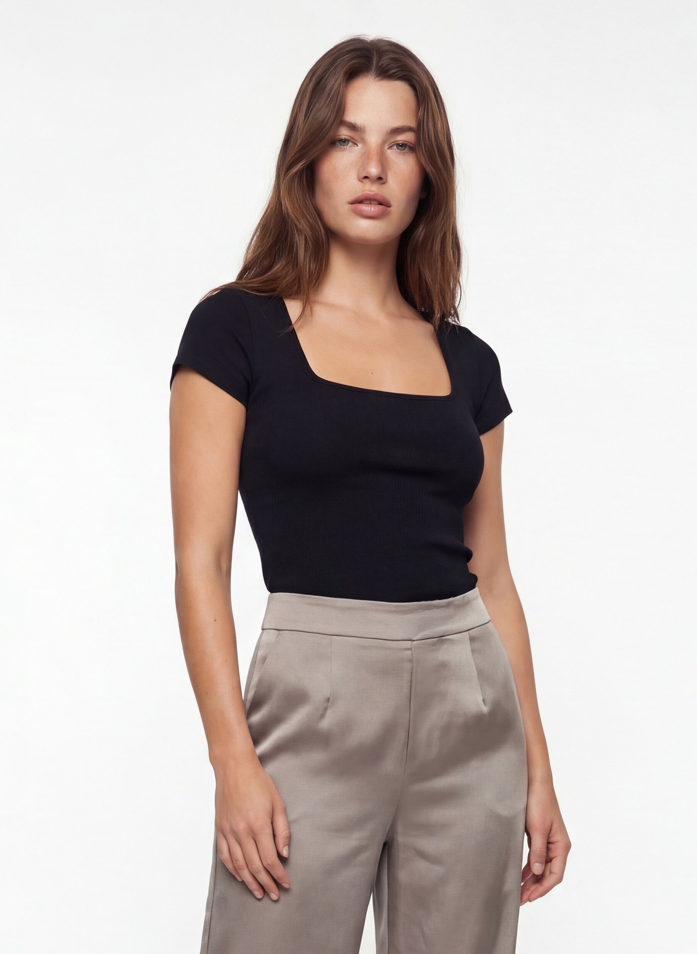 Square-neck cotton-blend top KOOKAI Black