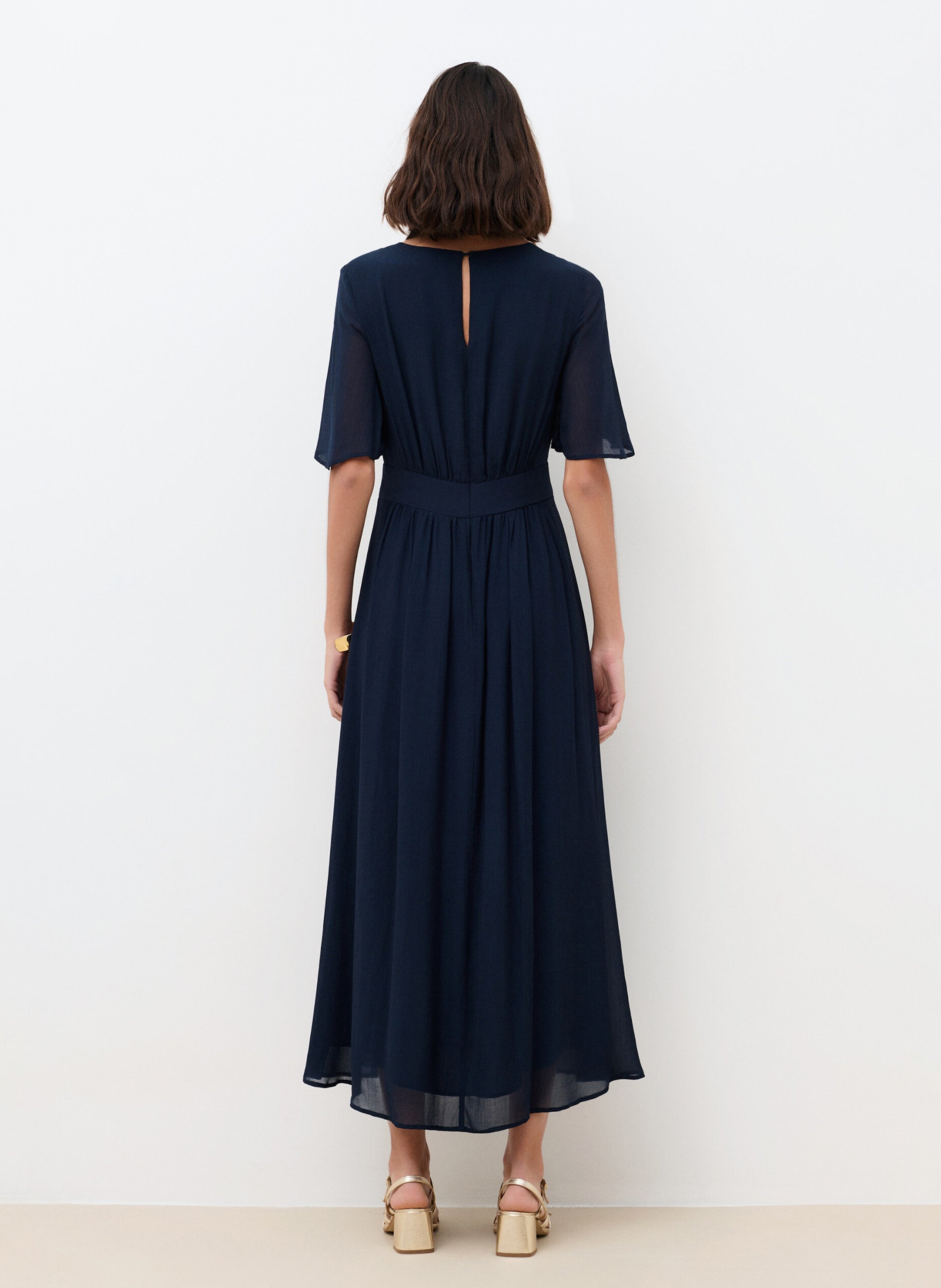 Robe longue col V CAROLL Bleu