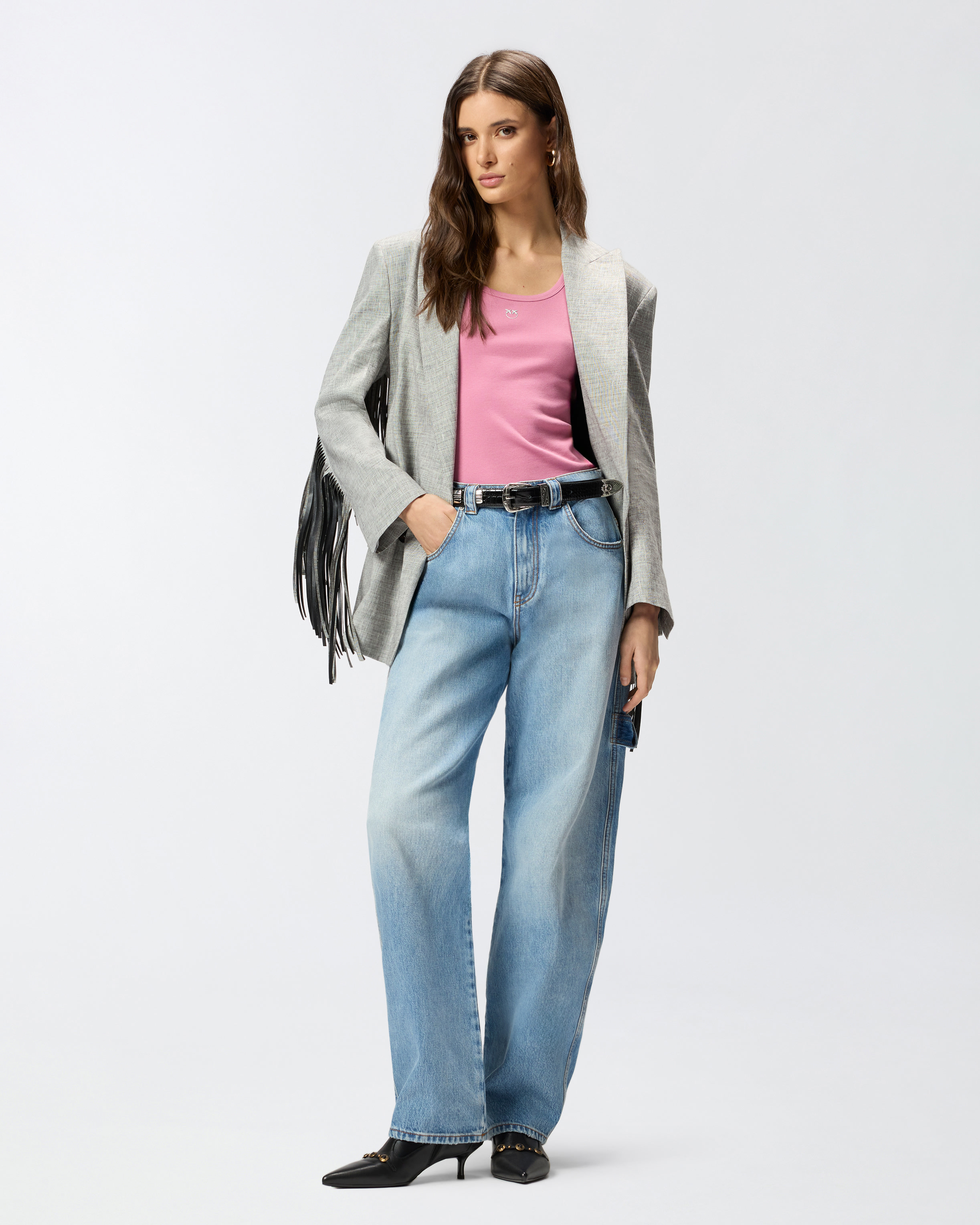 Tank top with golden love birds appliqué PINKO Pink