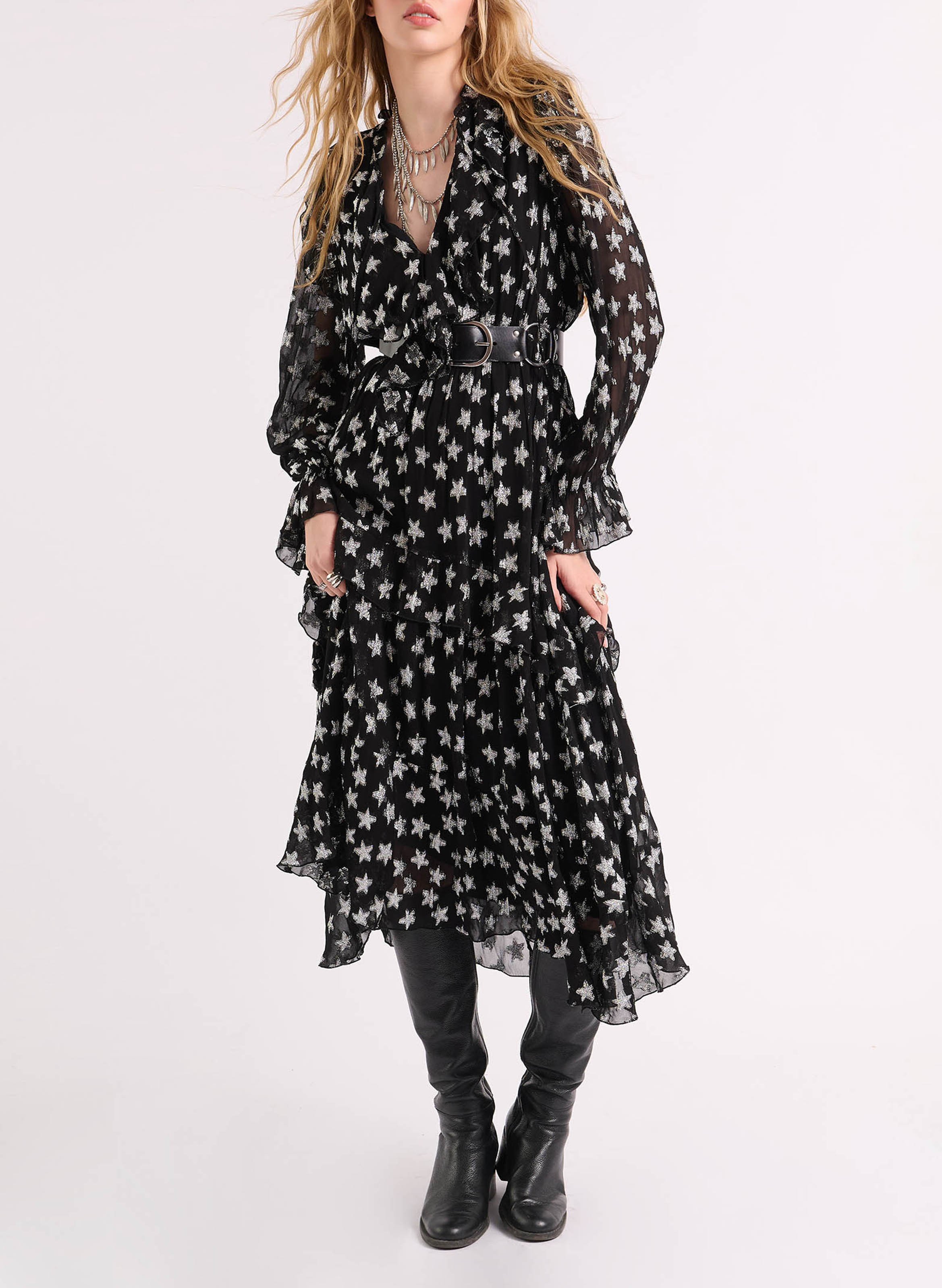 Robe midi cintrée imprimée WILD Schwarz