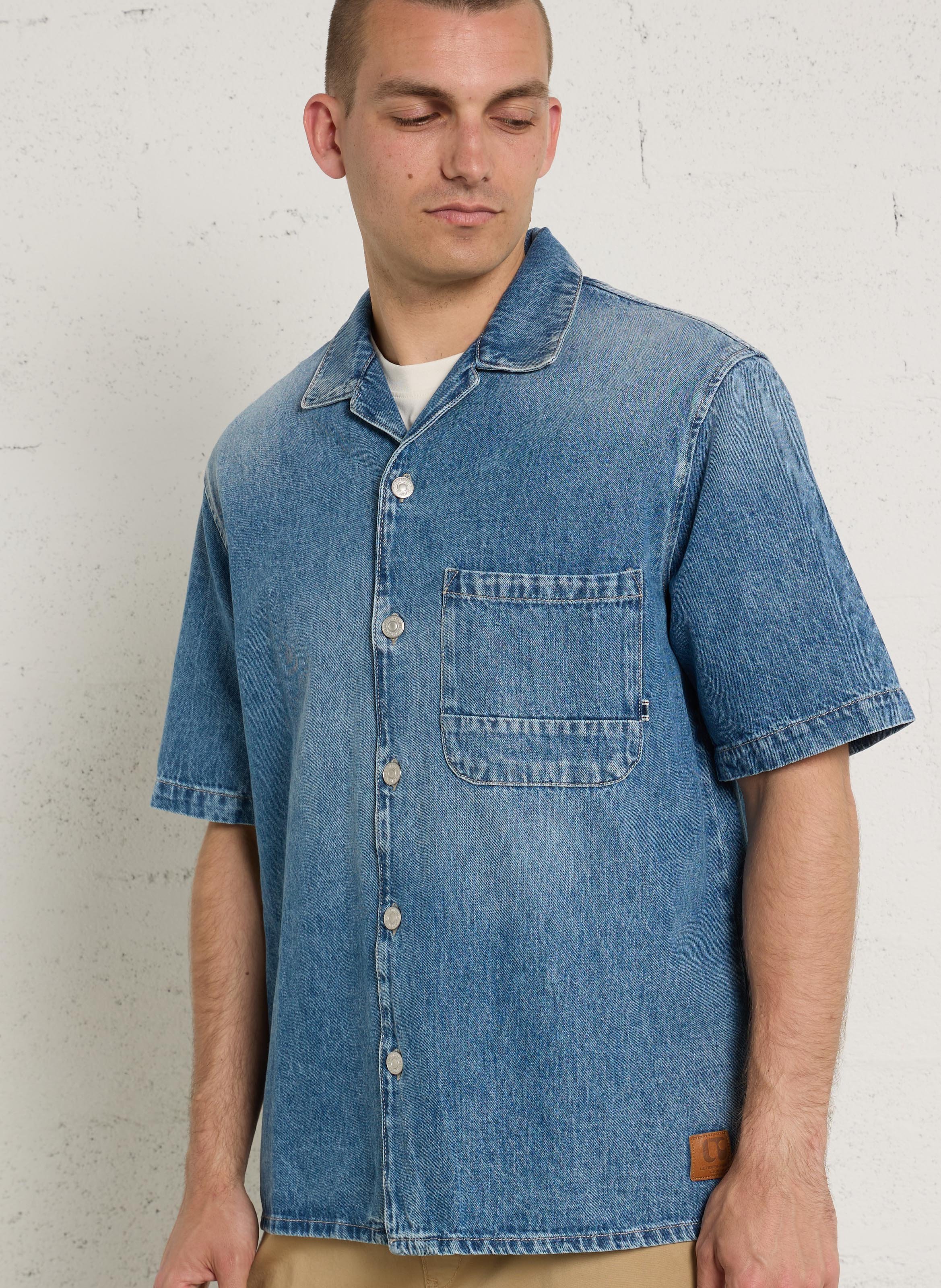 Fitted denim shirt in cotton LE TEMPS DES CERISES Blue