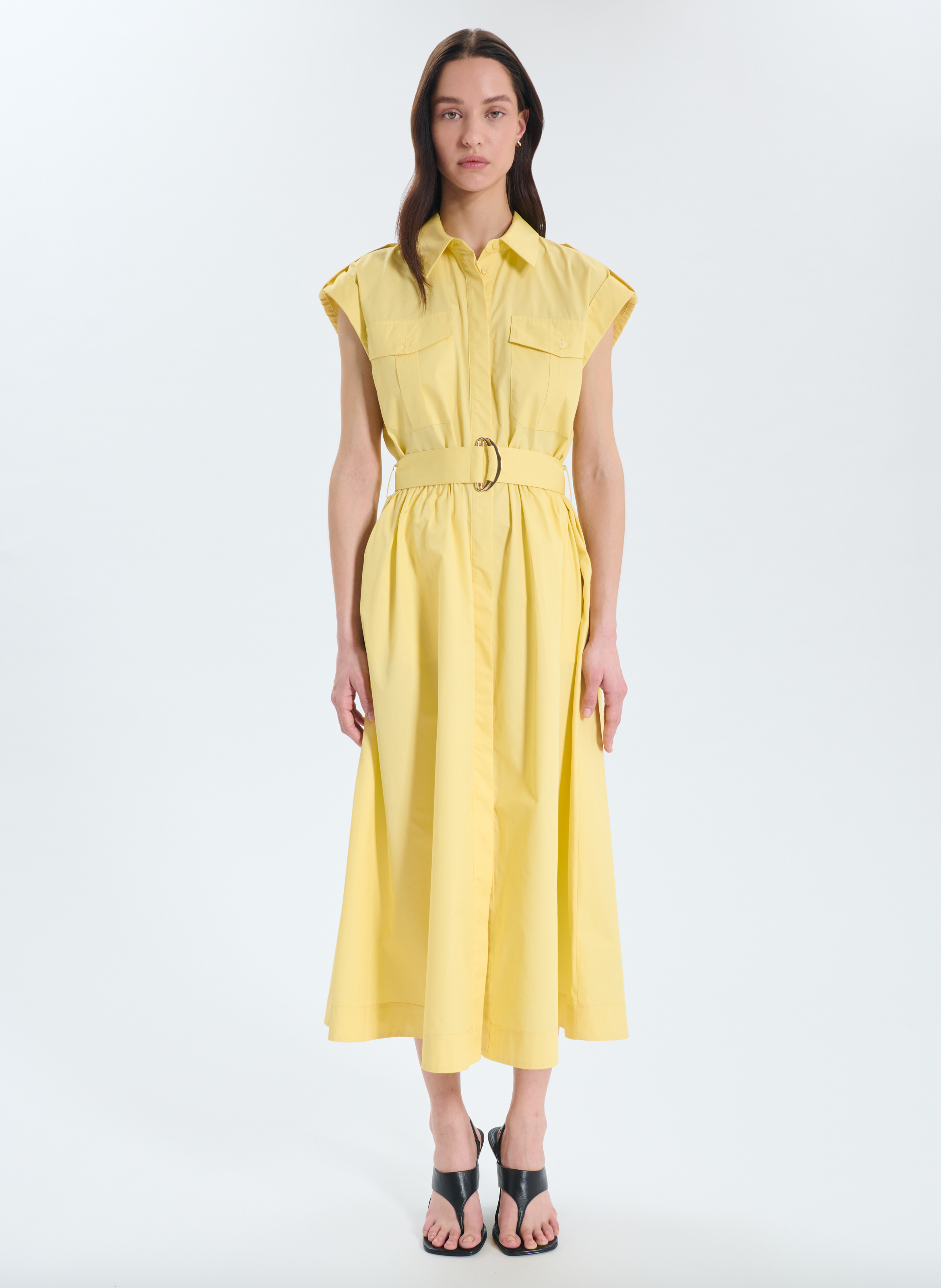 Long cotton dress with classic collar ZAPA Yellow