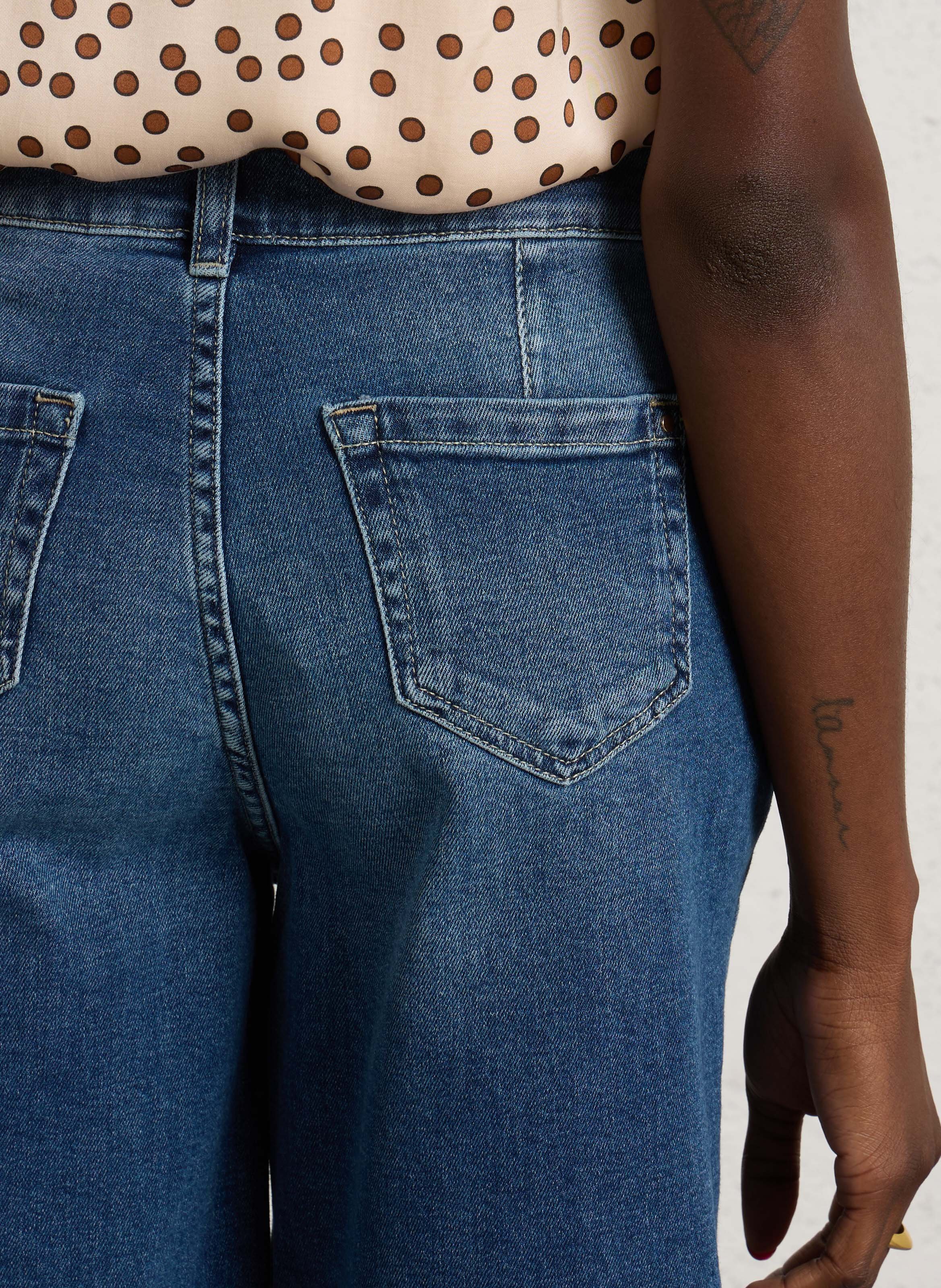 High-waisted straight Bermuda shorts in denim. | Blue MAISON 123 Women