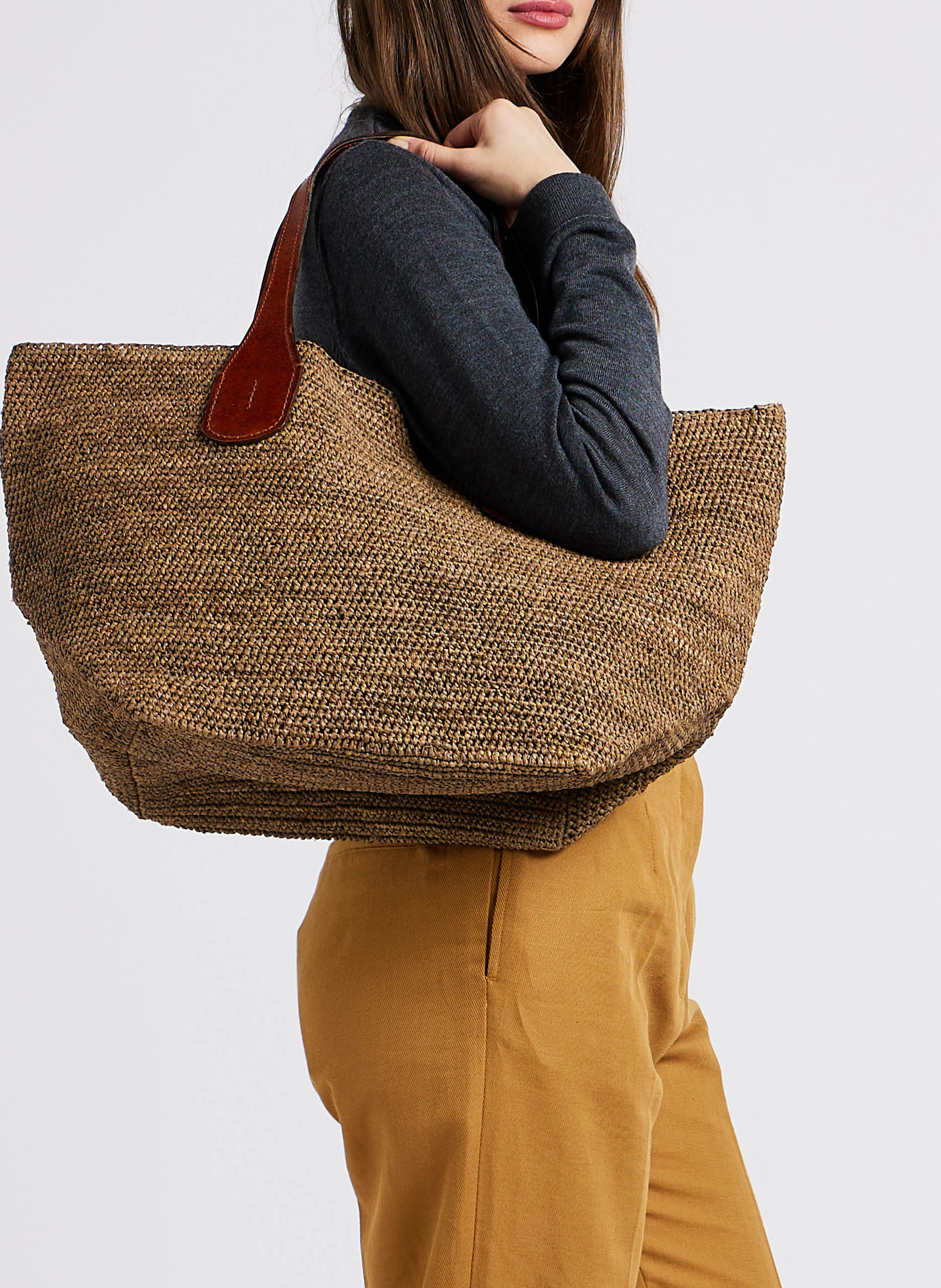 Raffia tote bag IBELIV Brown