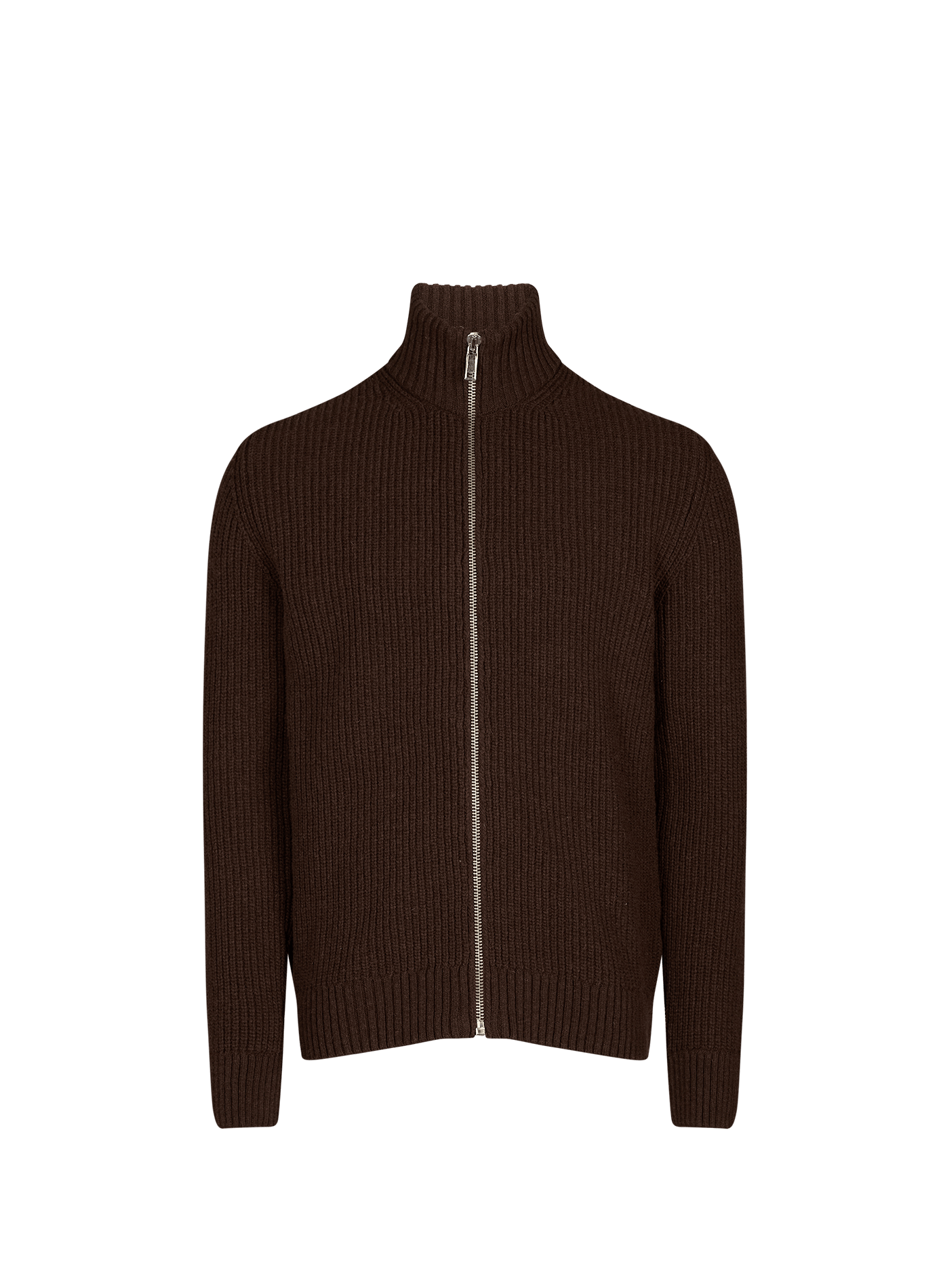 Wool blend high-neck gefil knit cardigan. AU PRINTEMPS PARIS Brown