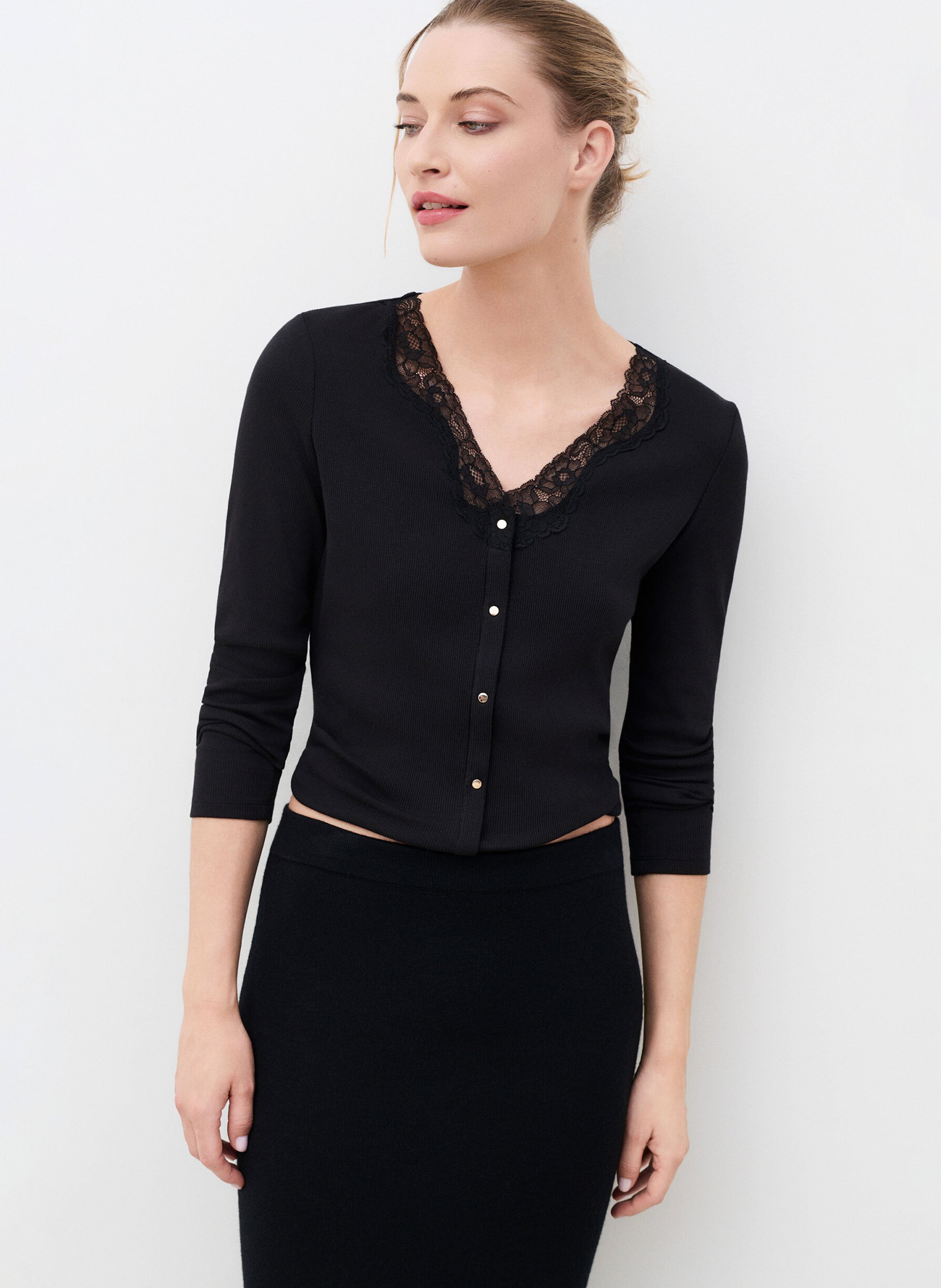 Cotton-blend V-neck cardigan CAROLL Black