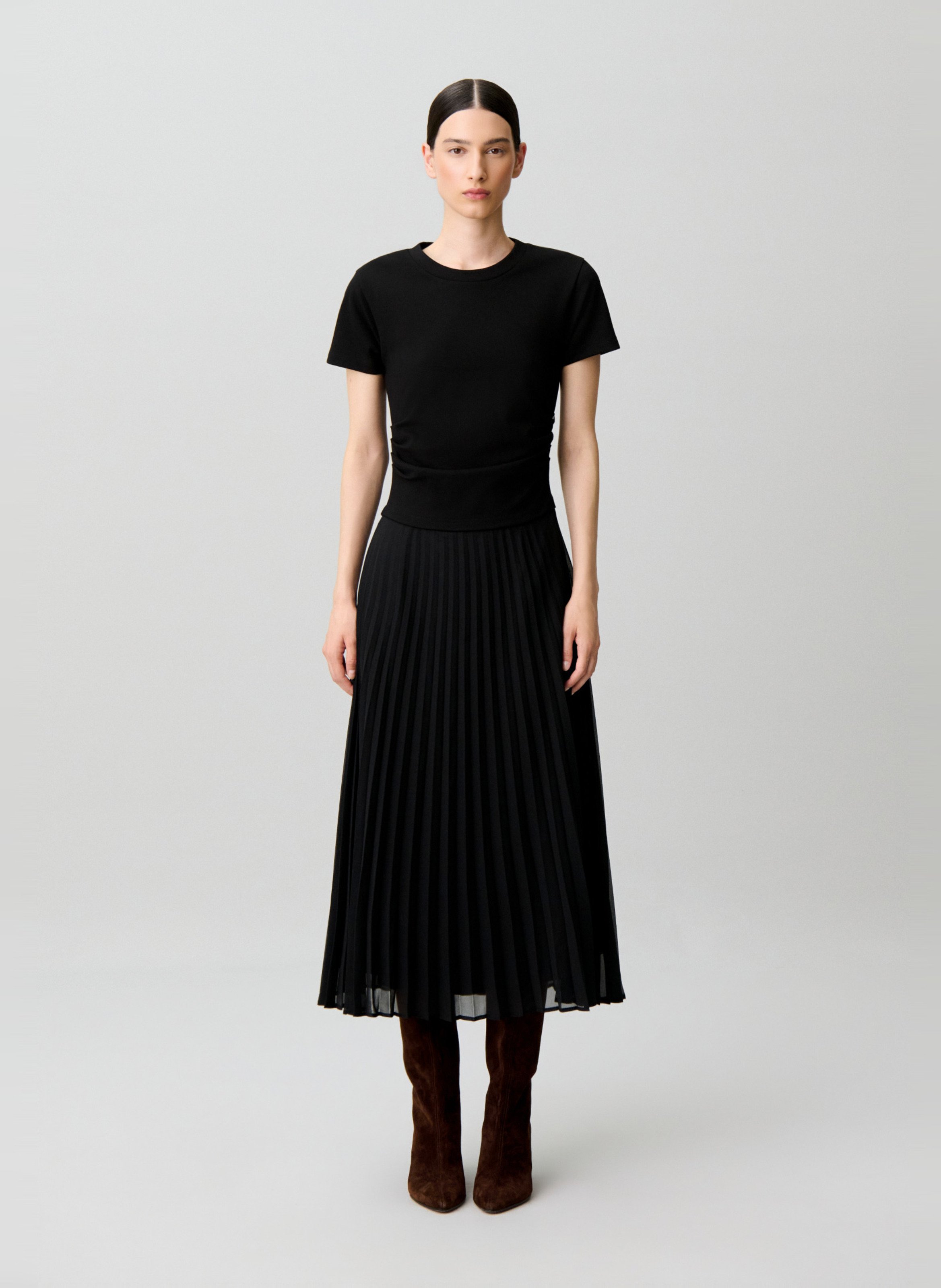 Robe longue col rond plissée CLAUDIE PIERLOT Noir