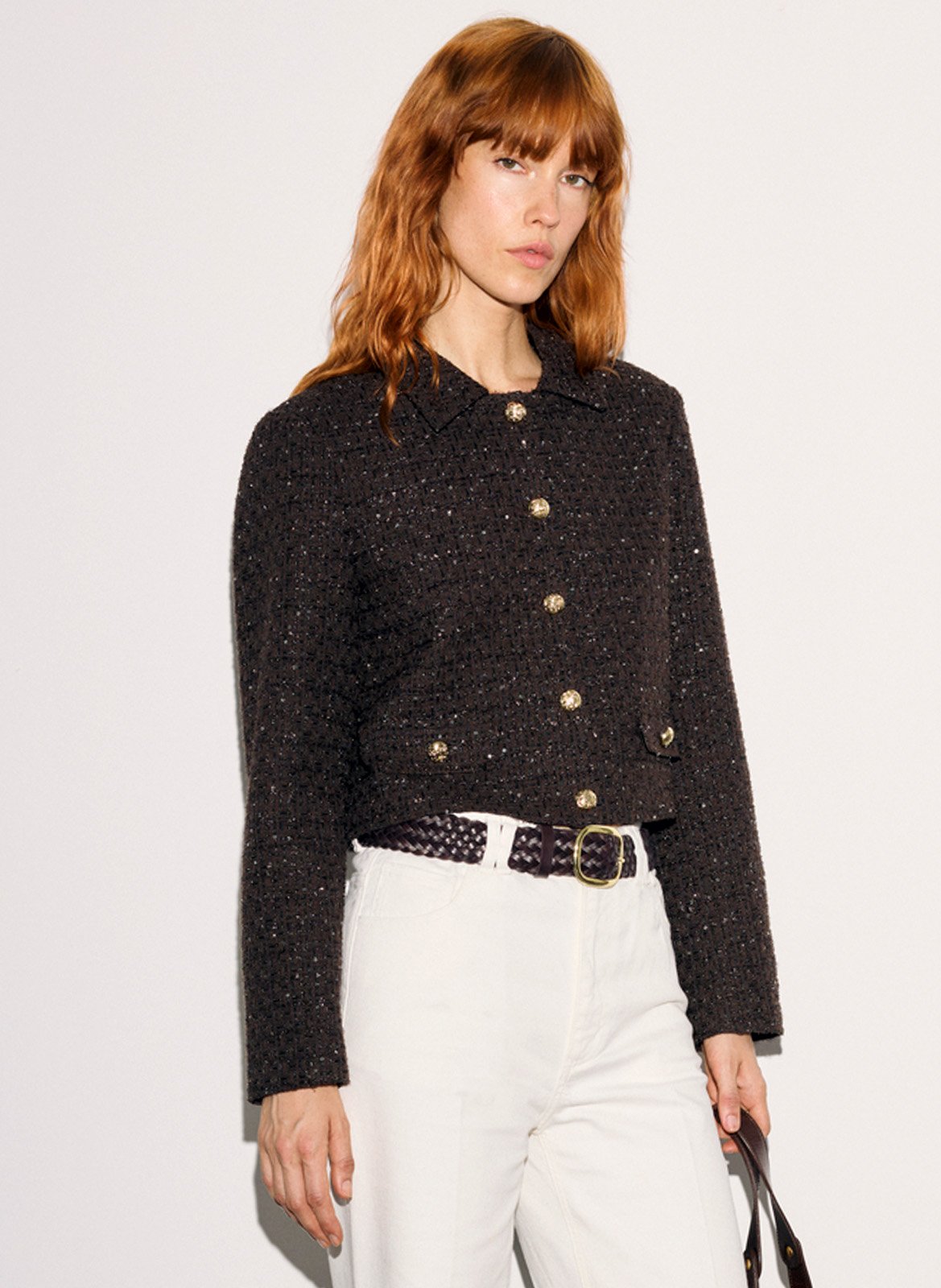 Gerade geschnittene Jacke mit klassischem Kragen aus Tweed GERARD DAREL Braun