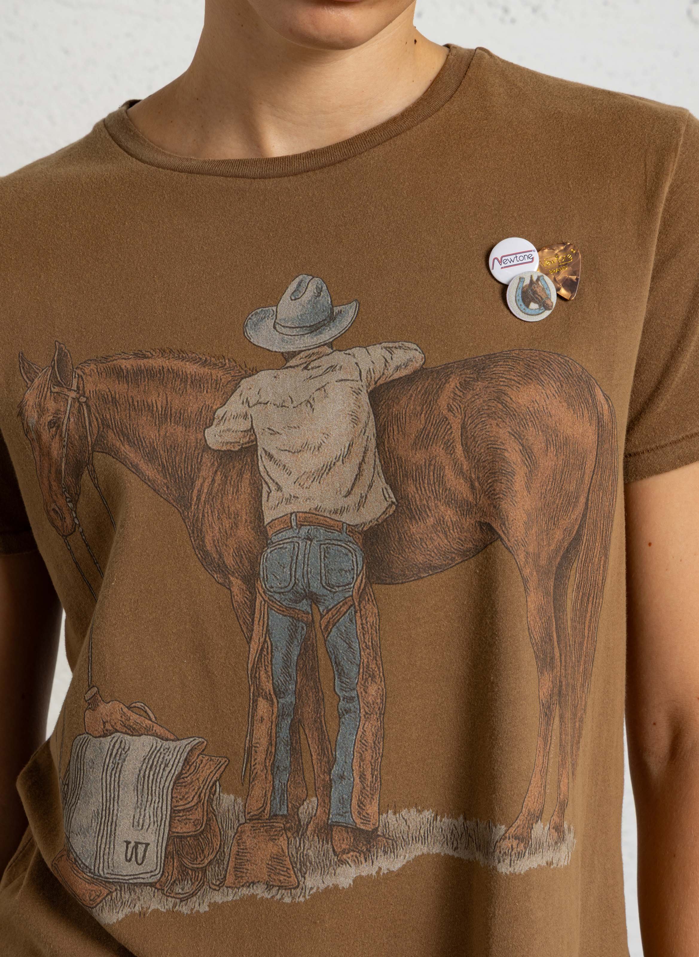 Maglietta diritta con dettagli a patch in cotone NEWTONE Marrone