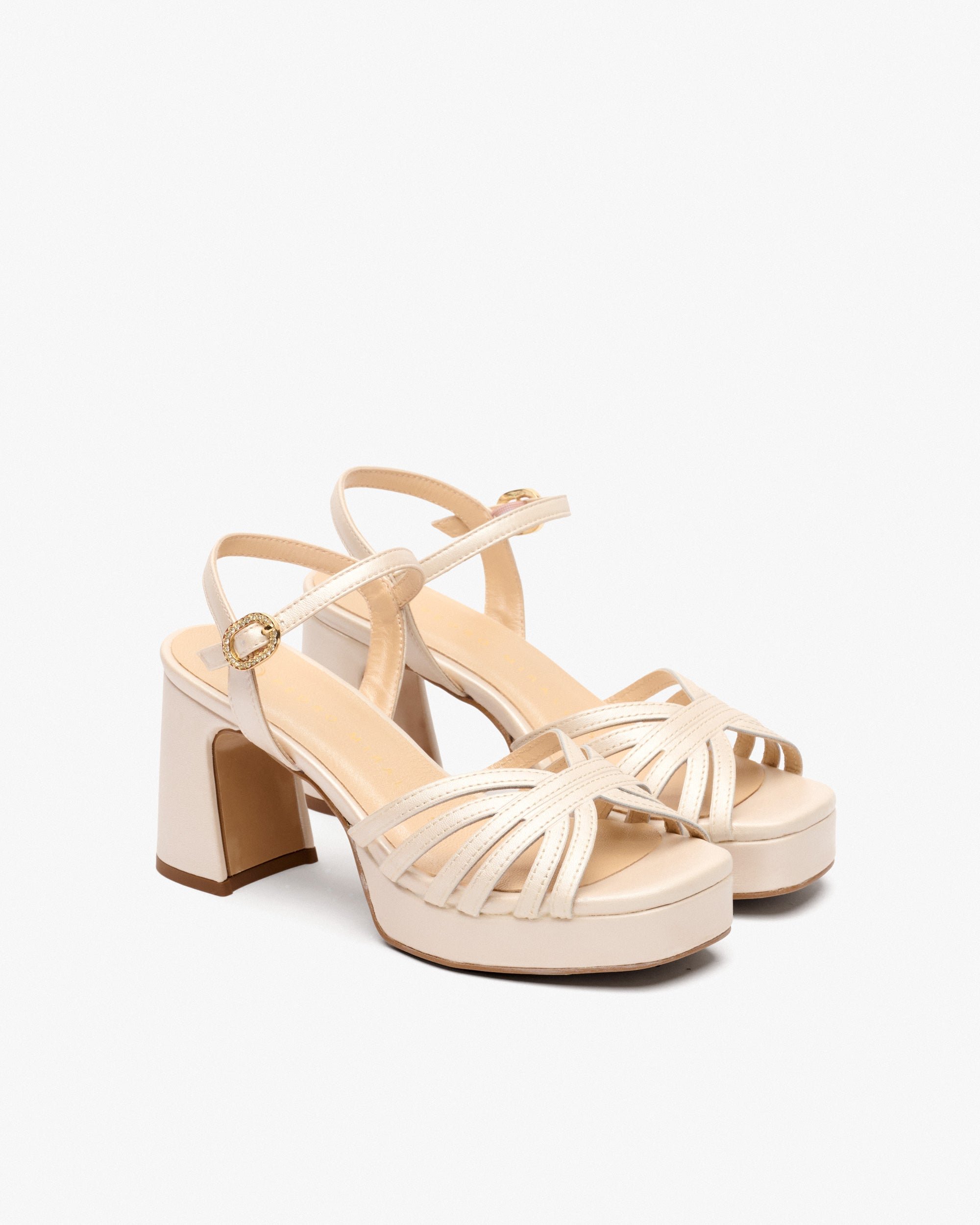 Vanilla-colored metallic leather high-heel sandals. PEDRO MIRALLES White